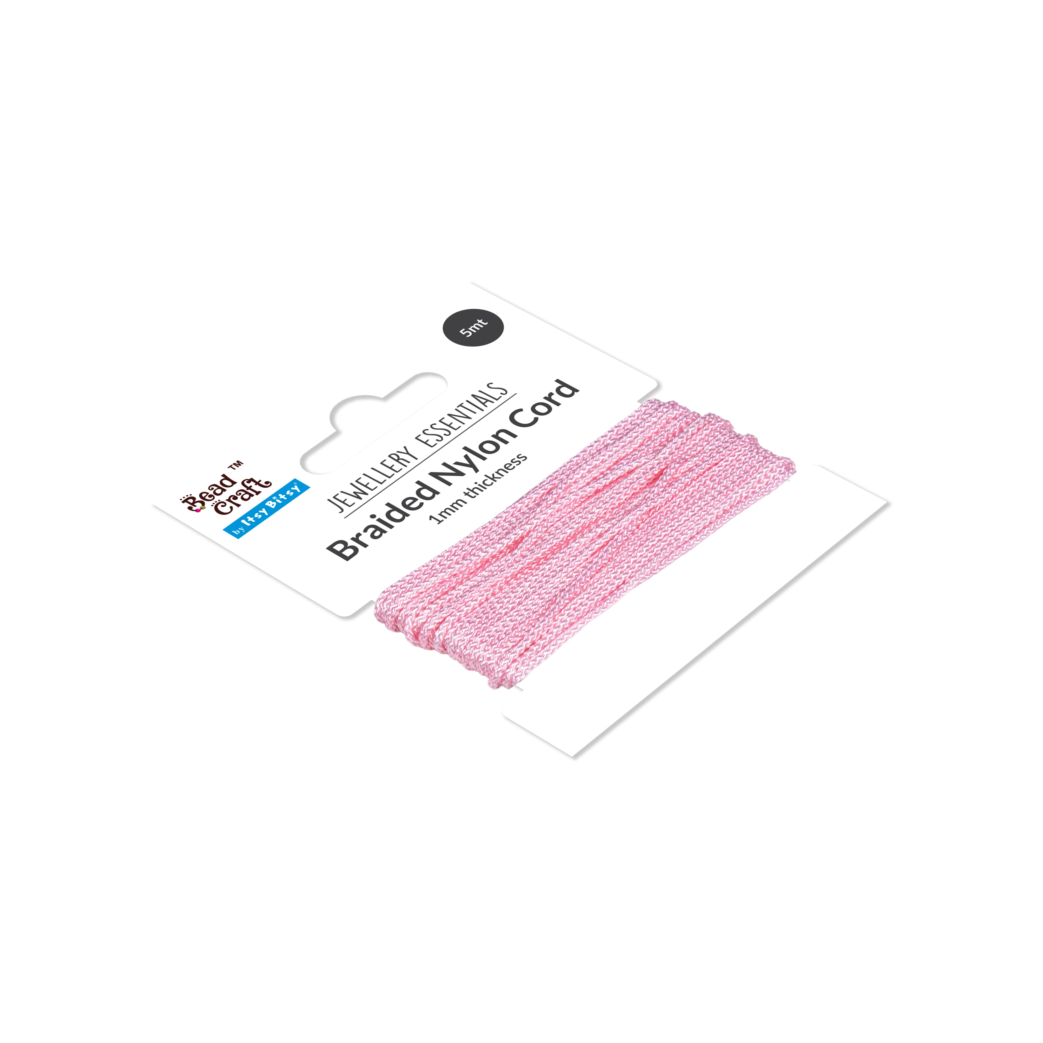 Nylon Braided Cord 1mm Light Pink 5mtr