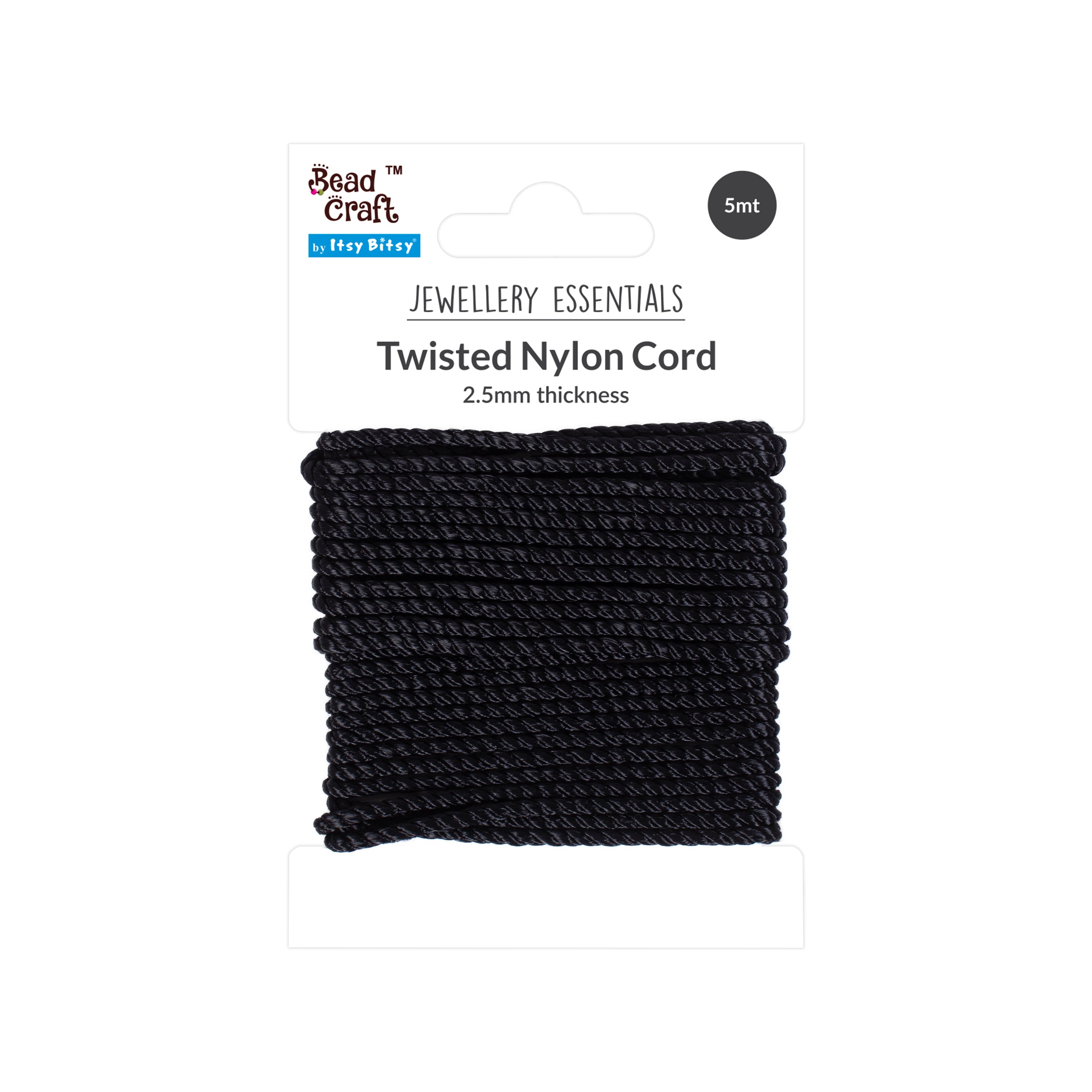 Nylon Twisted Cord 2.5mm Black 5mtr