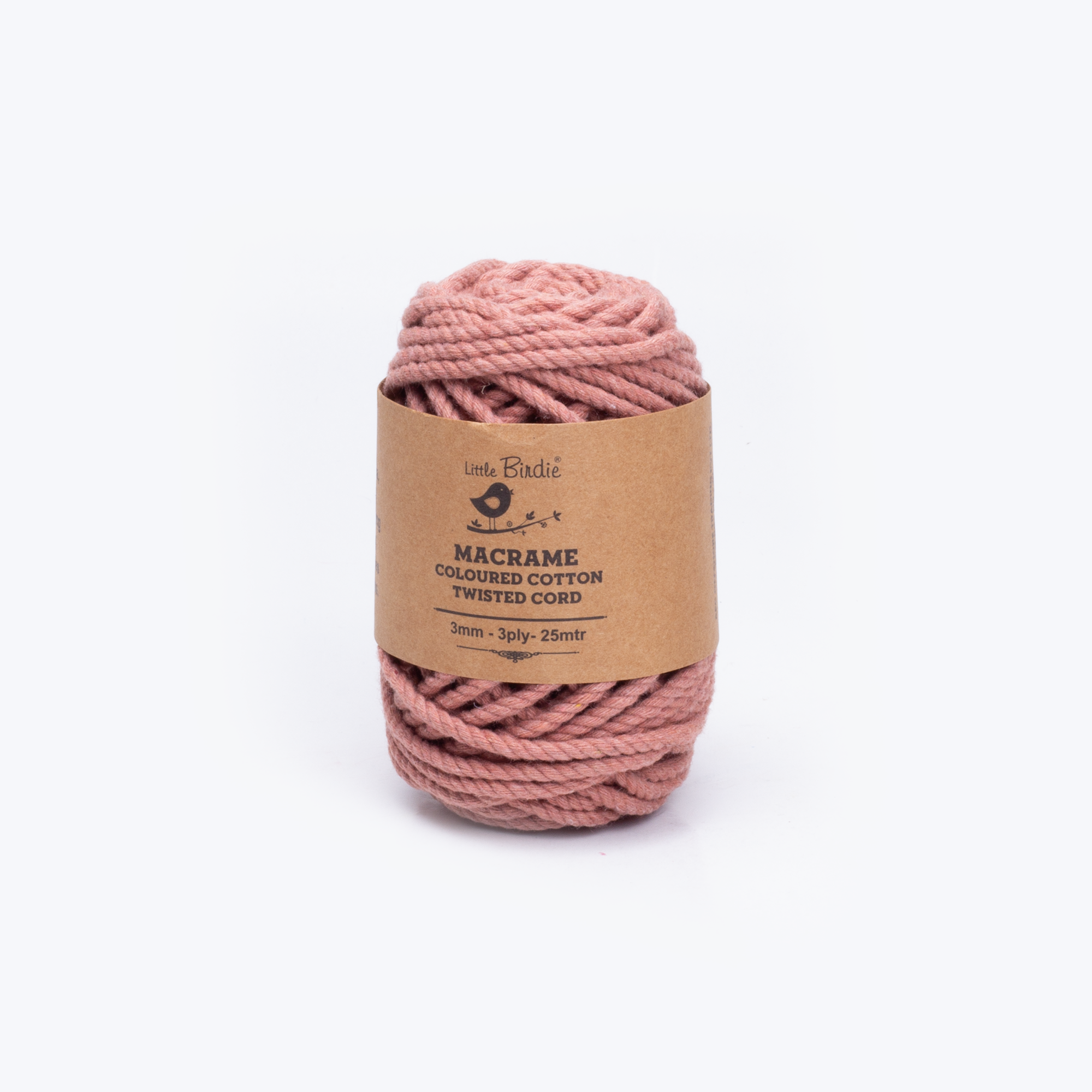 Macrame Cotton Twisted Cord - Tangerine Orange 3mm 3Ply 25Mtr 1Roll