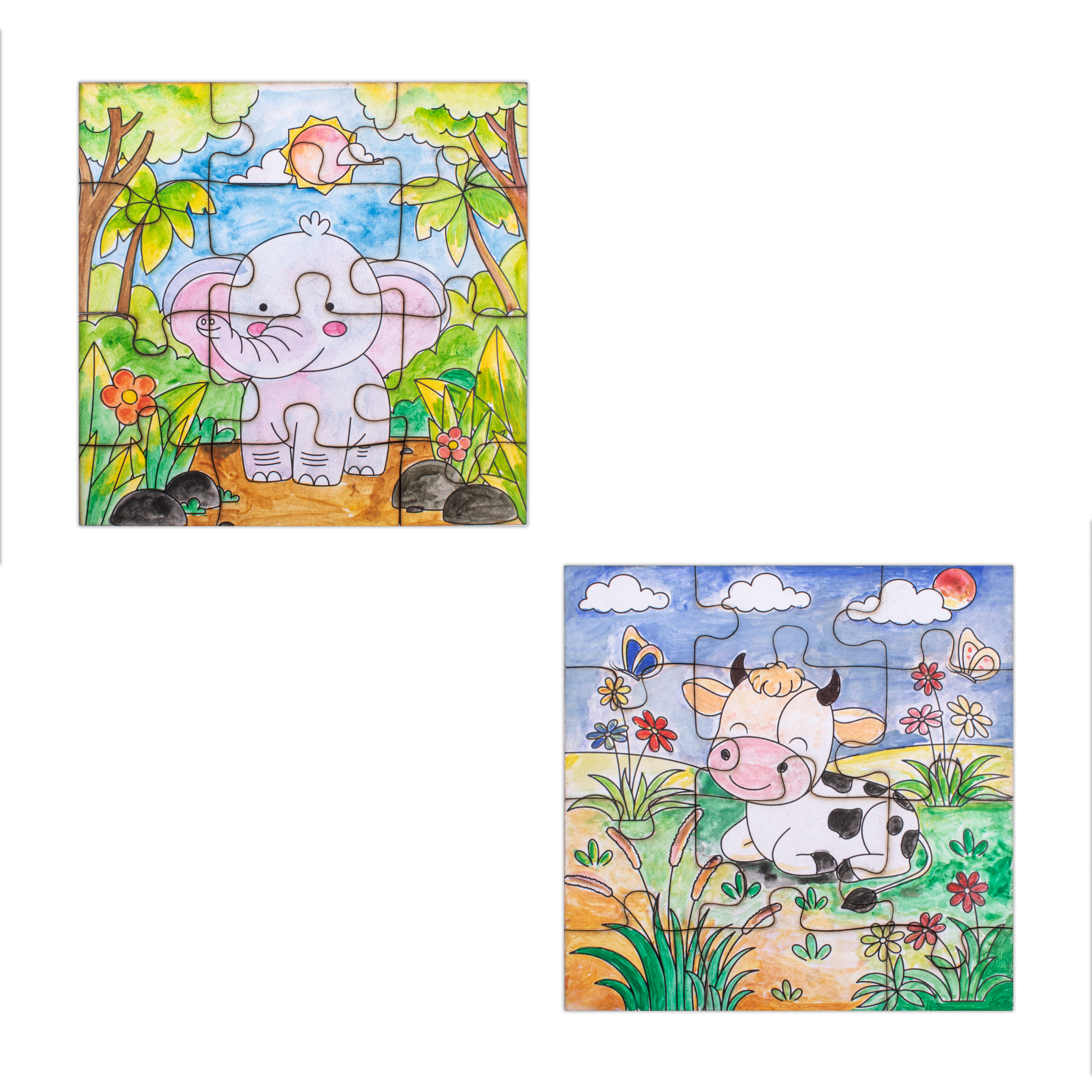 DIY Paint and Play Jigsaw Puzzle Kit - Cow & Elephant, 1 Box