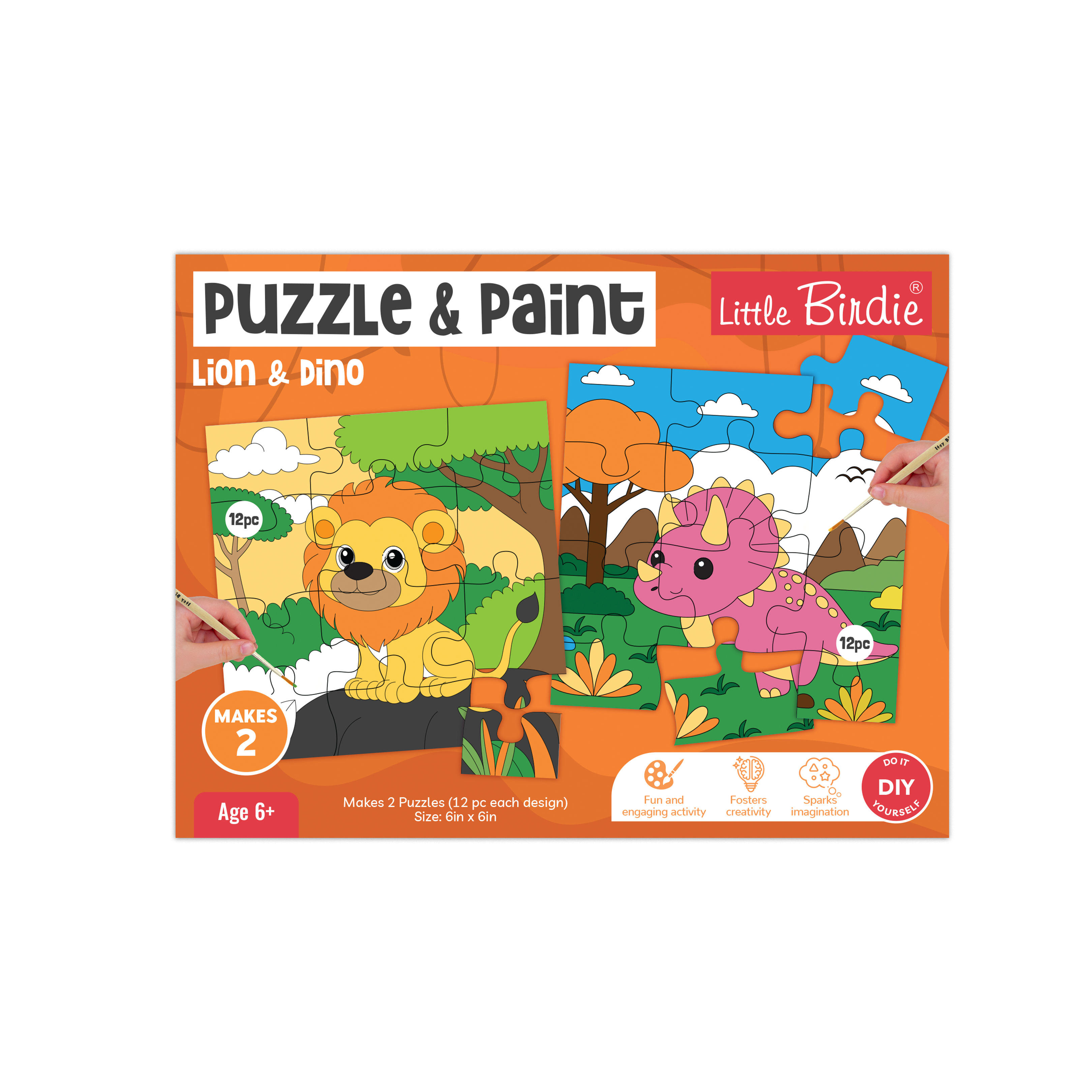 DIY Paint and Play Jigsaw Puzzle Kit - Lion & Dino, 1 Box