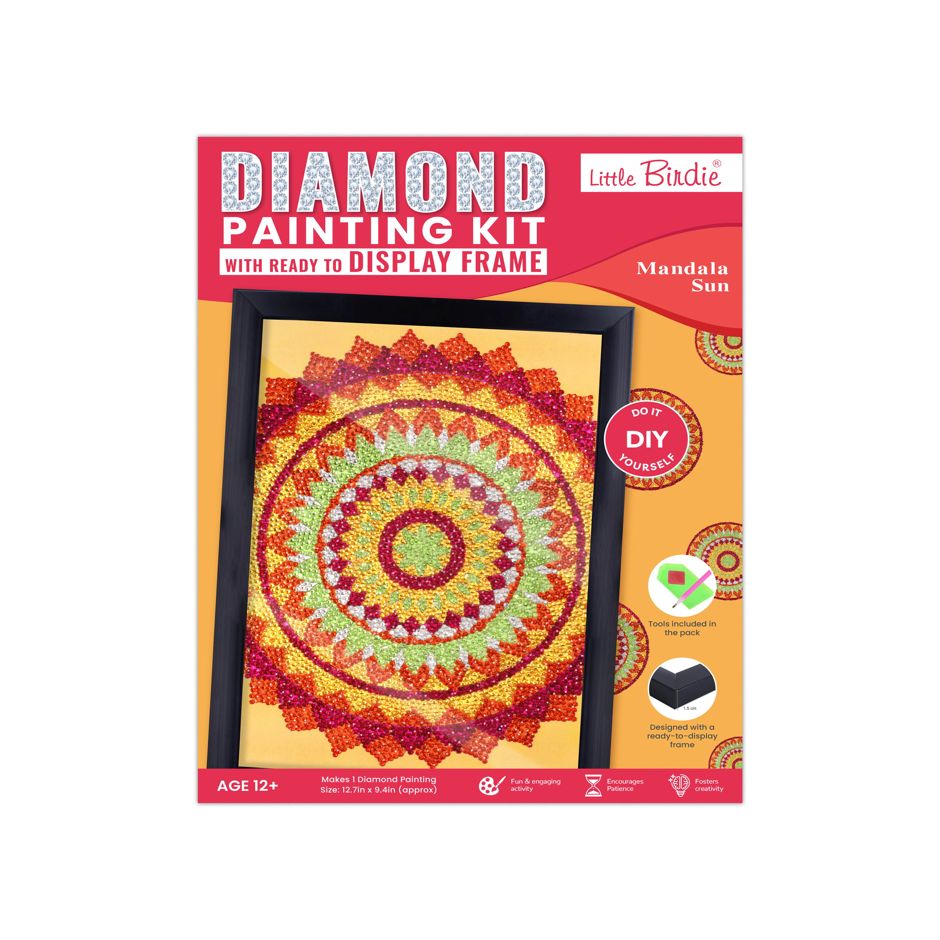 DIY Diamond Painting Kit with frame - Mandala Sun, 1 Box