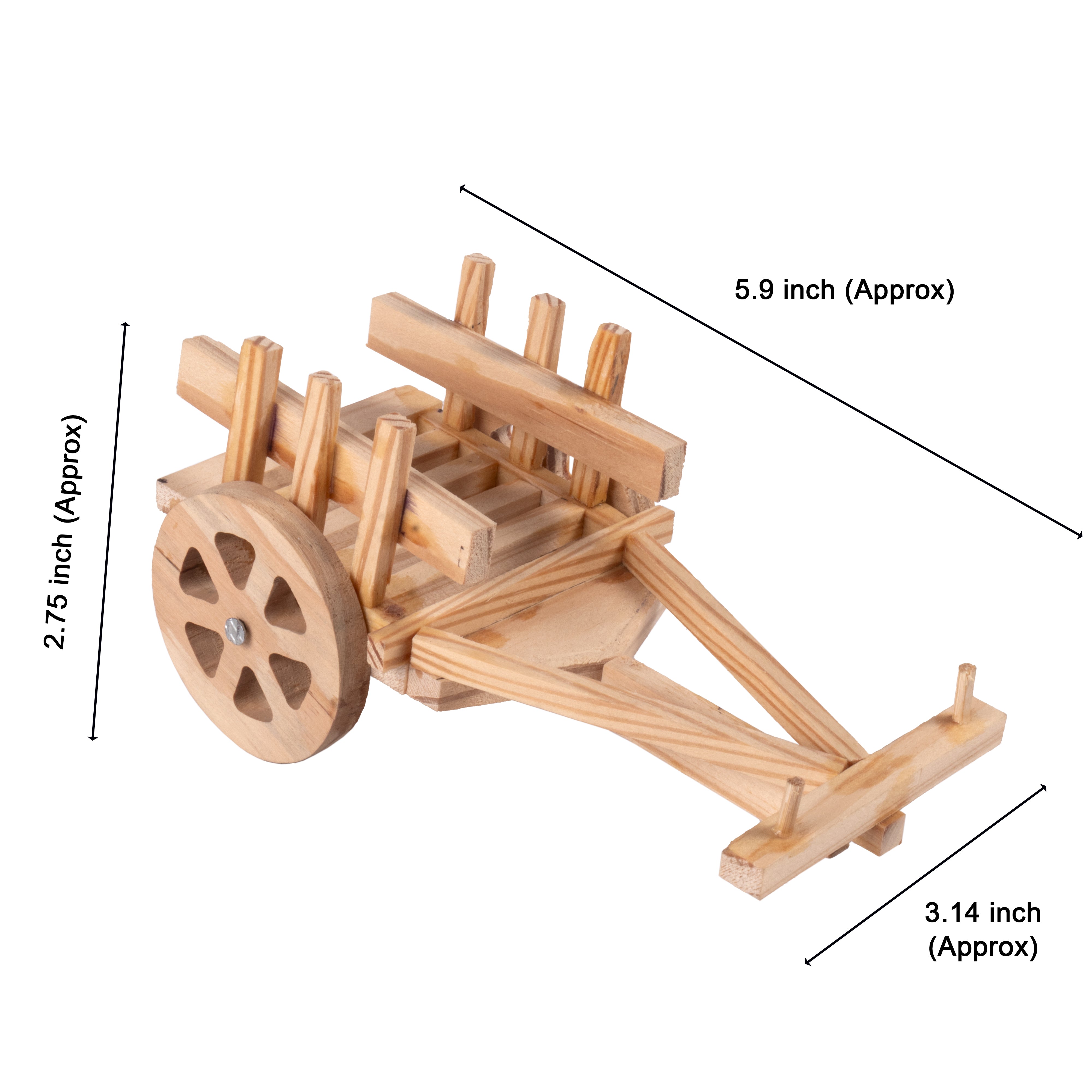 Wooden Miniature Pull Cart Approx L5.9inch x W3.14inch x H2.75inch 1pc