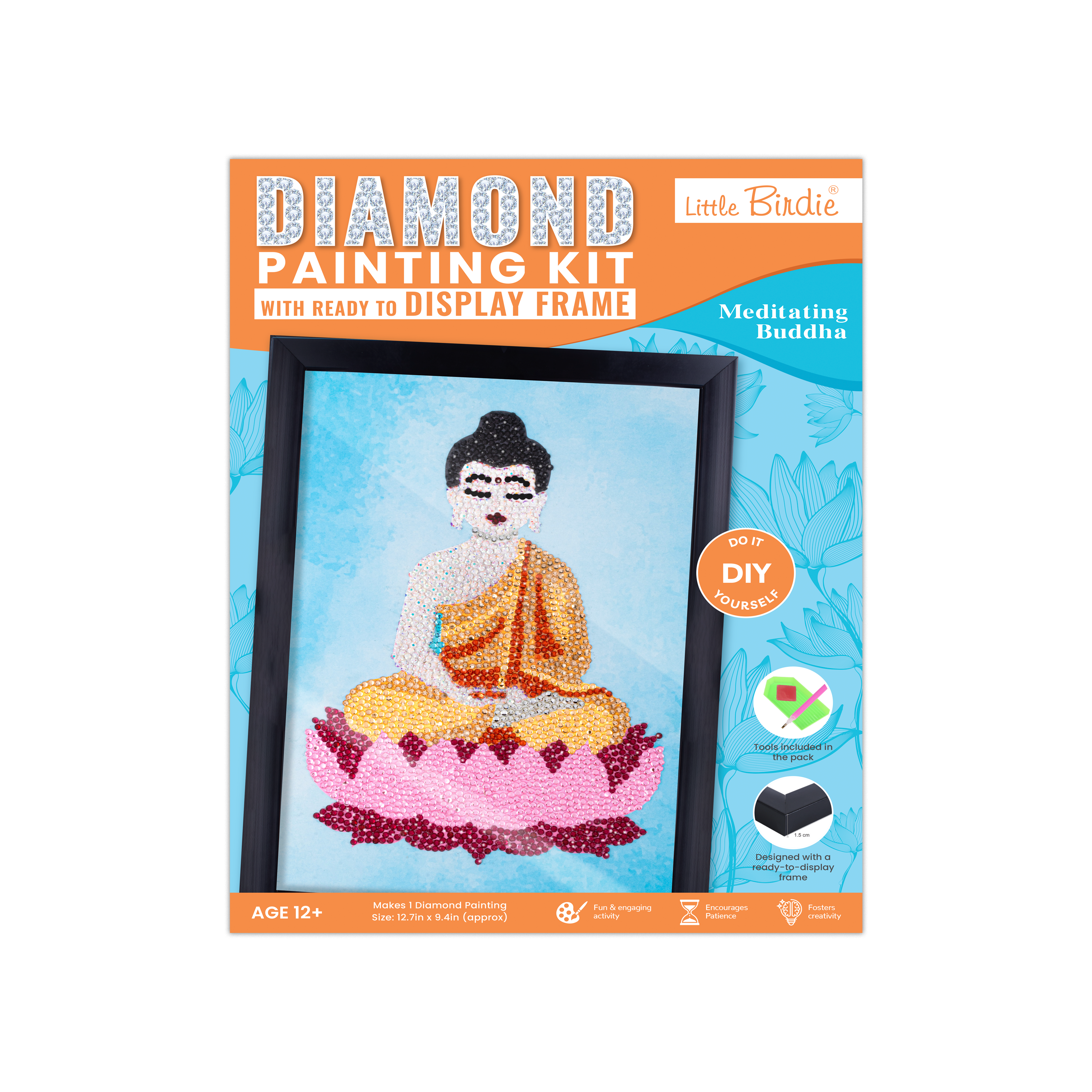 DIY Diamond Painting Kit with frame - Meditating Buddha, 1 Box
