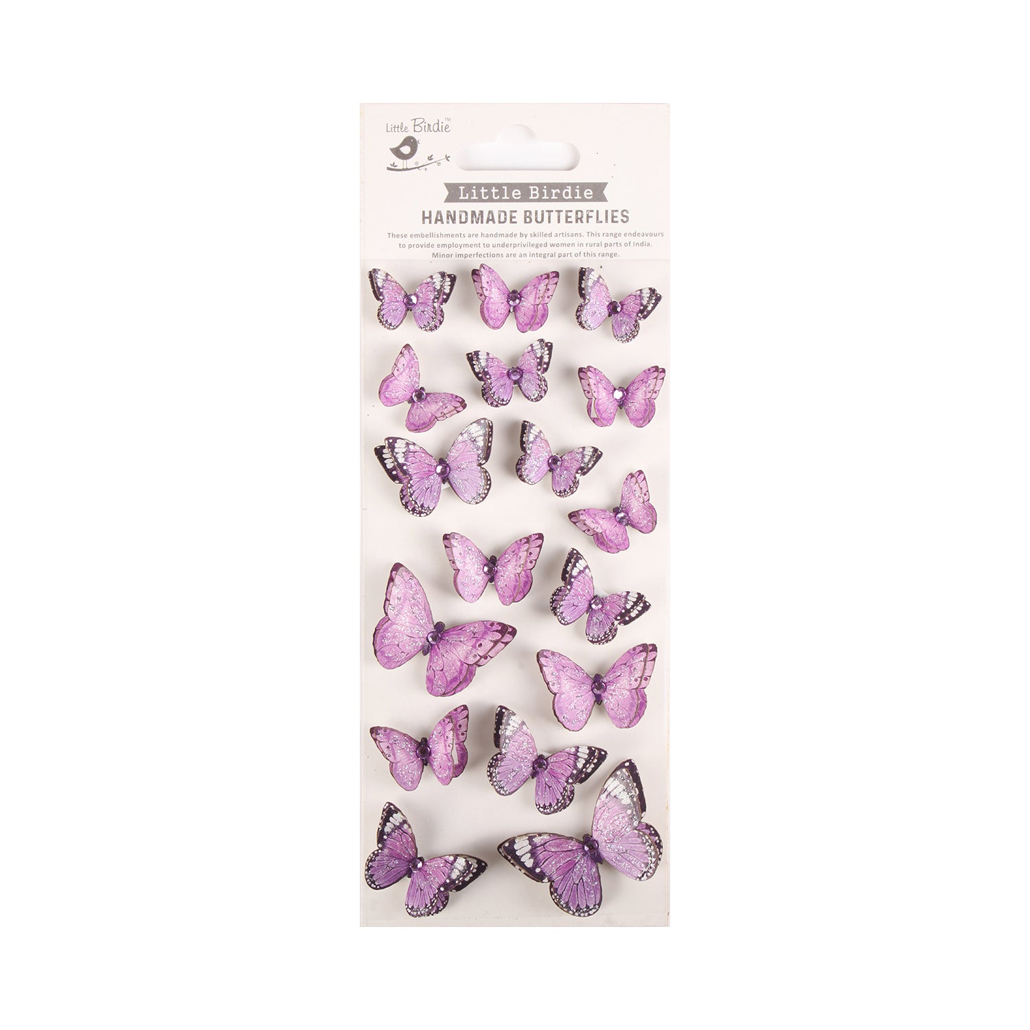 Handmade Stickers Pastel Purple 3D Jewel Butterfly 17pc