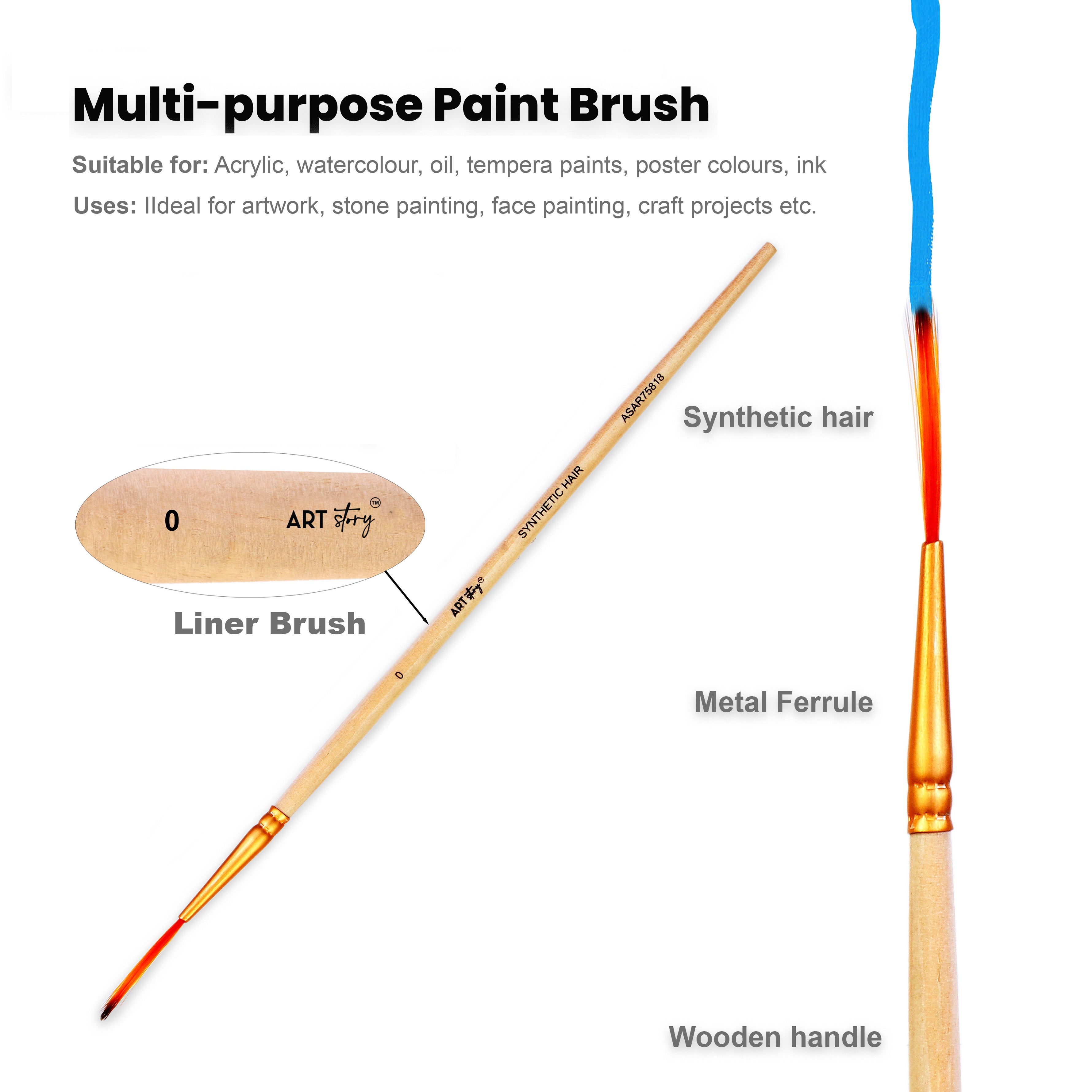 Liner Brush Synthetic Hair Size 0 Handle Length 150mm