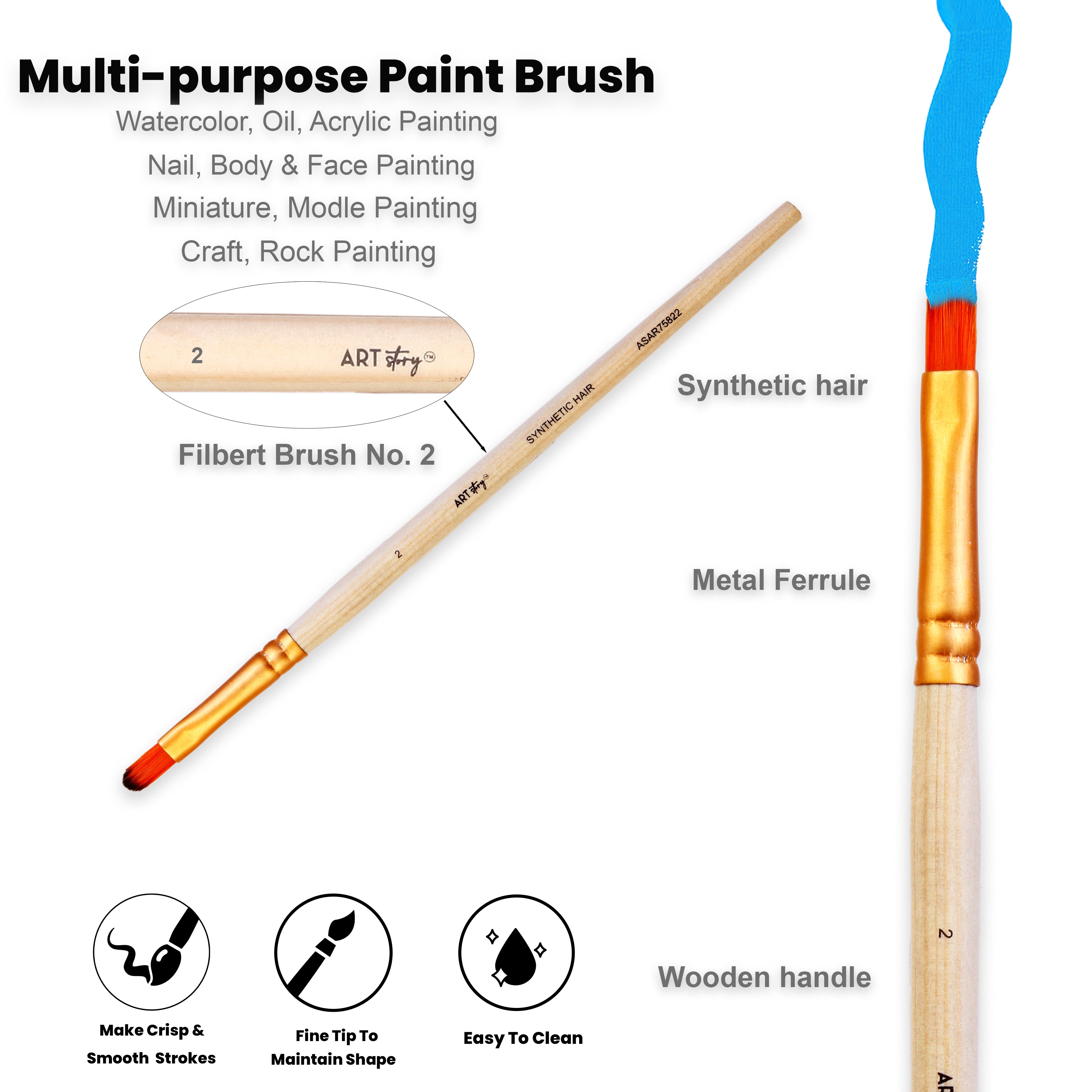 Filbert Brush Synthetic Hair Size 2 Handle Length 150mm