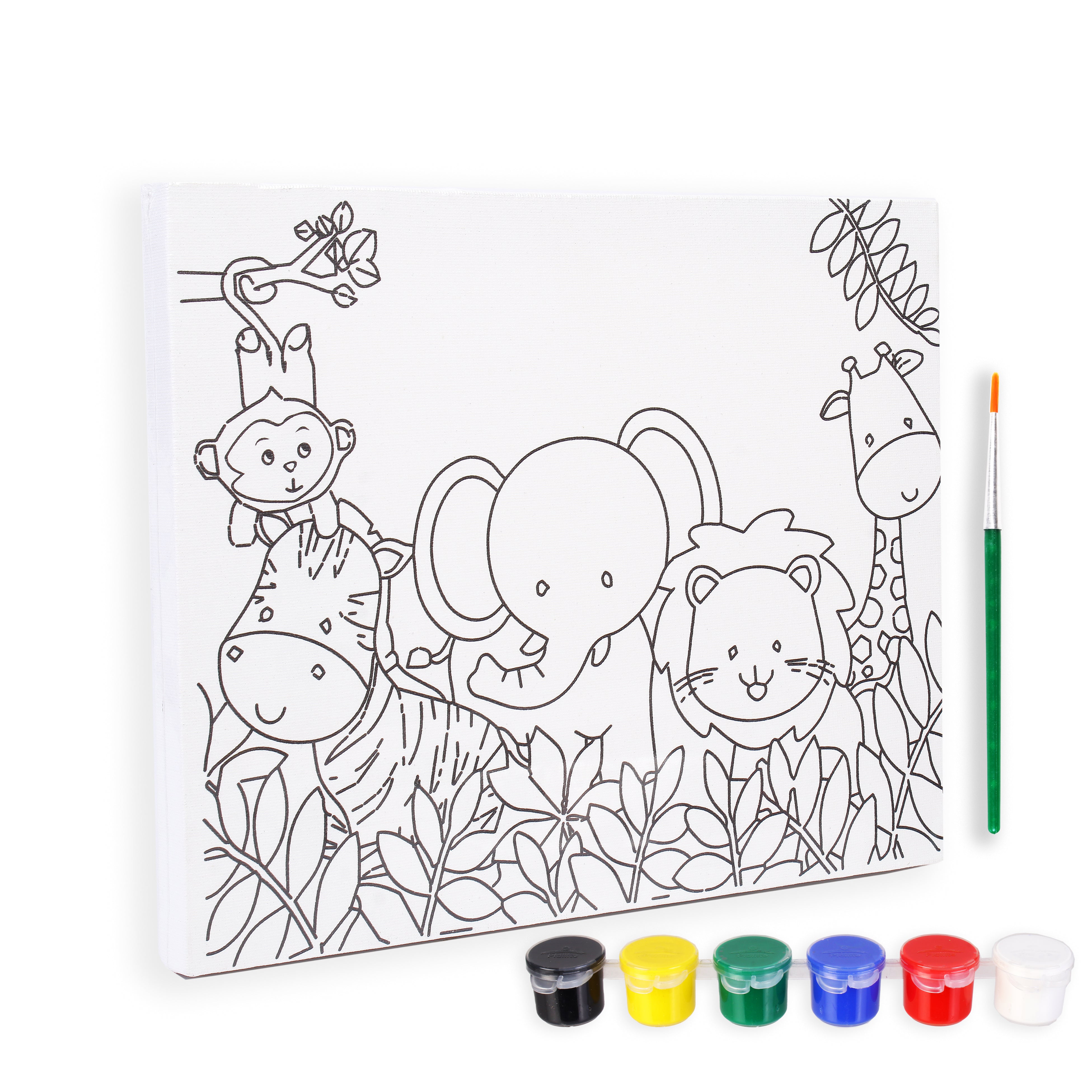 Pre -printed Canvas With Colours Jungle Friends Painting Kit 8 X10inch