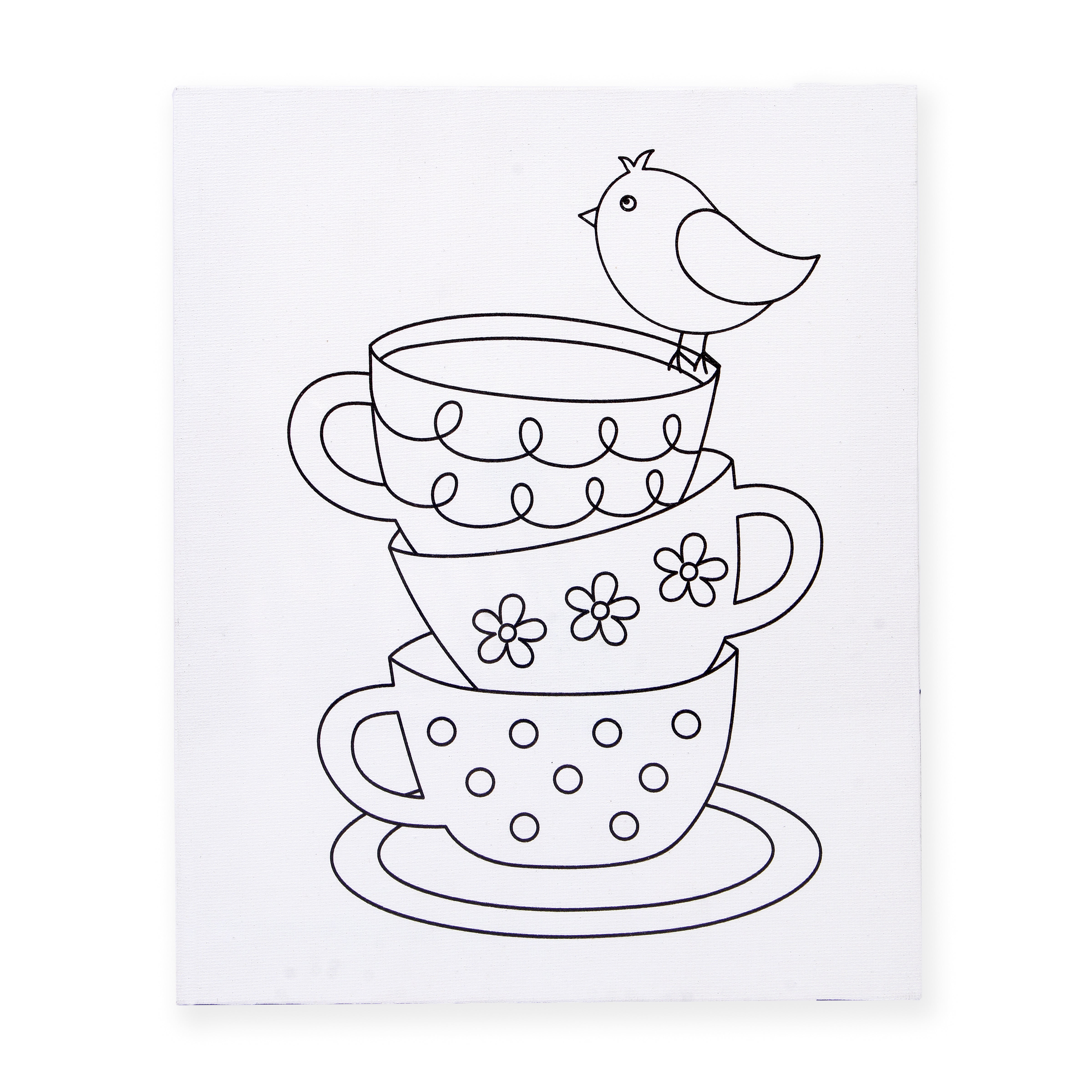 Pre -printed Canvas With Colours Tea Cups Painting Kit 8 X10inch