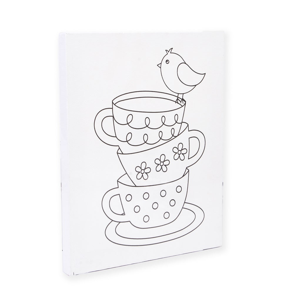 Pre -printed Canvas With Colours Tea Cups Painting Kit 8 X10inch