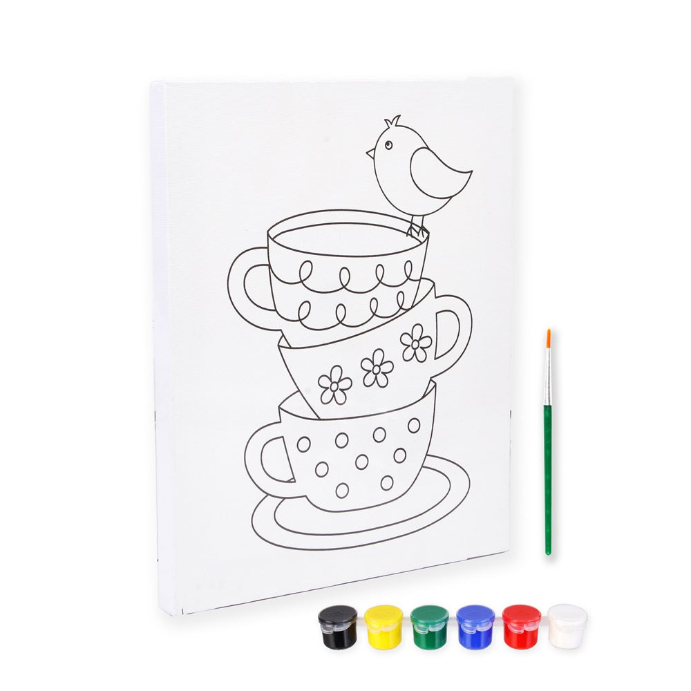 Pre -printed Canvas With Colours Tea Cups Painting Kit 8 X10inch