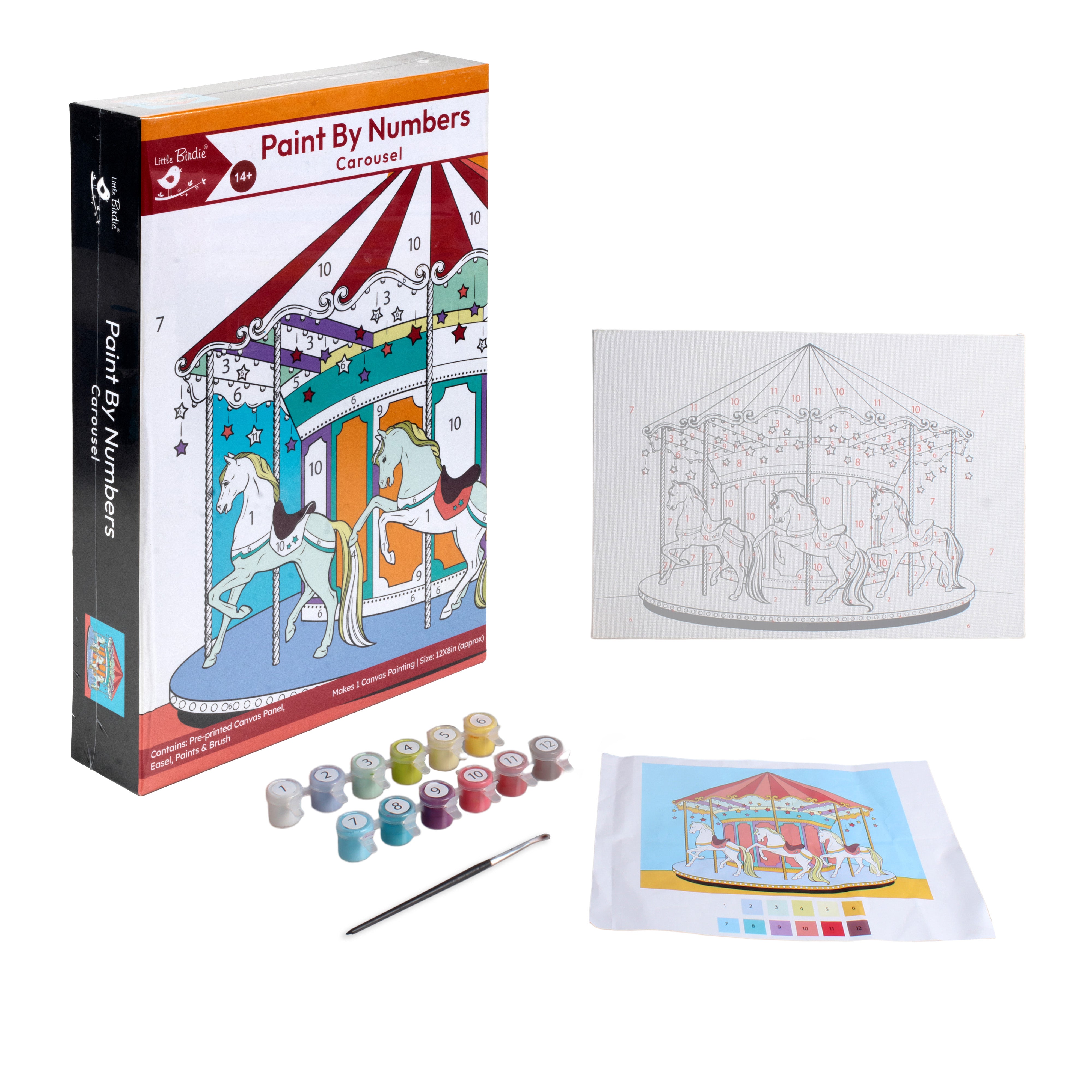 Paint By Numbers- Carousel,Canvas L8in X W12in, Ease L24cm X W20.5cm (approx)