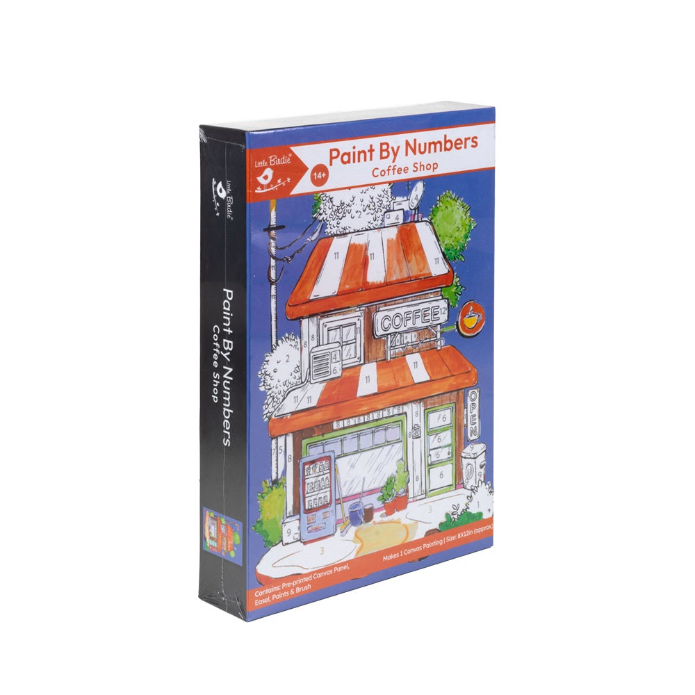 Paint By Numbers - Coffee Shop, anvas L8in X W12in, Easel L24cm X W20.5cm (approx)