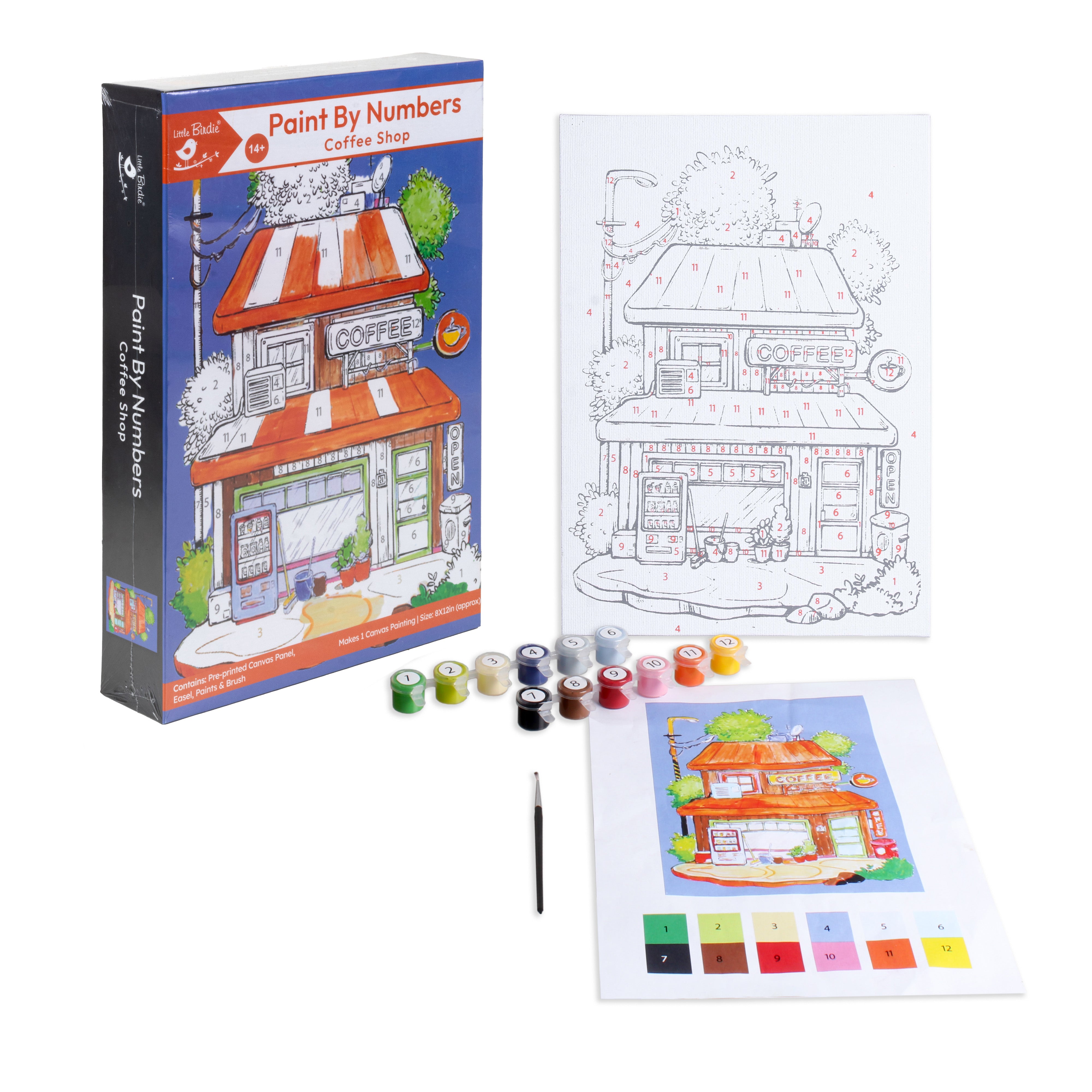 Paint By Numbers - Coffee Shop, anvas L8in X W12in, Easel L24cm X W20.5cm (approx)