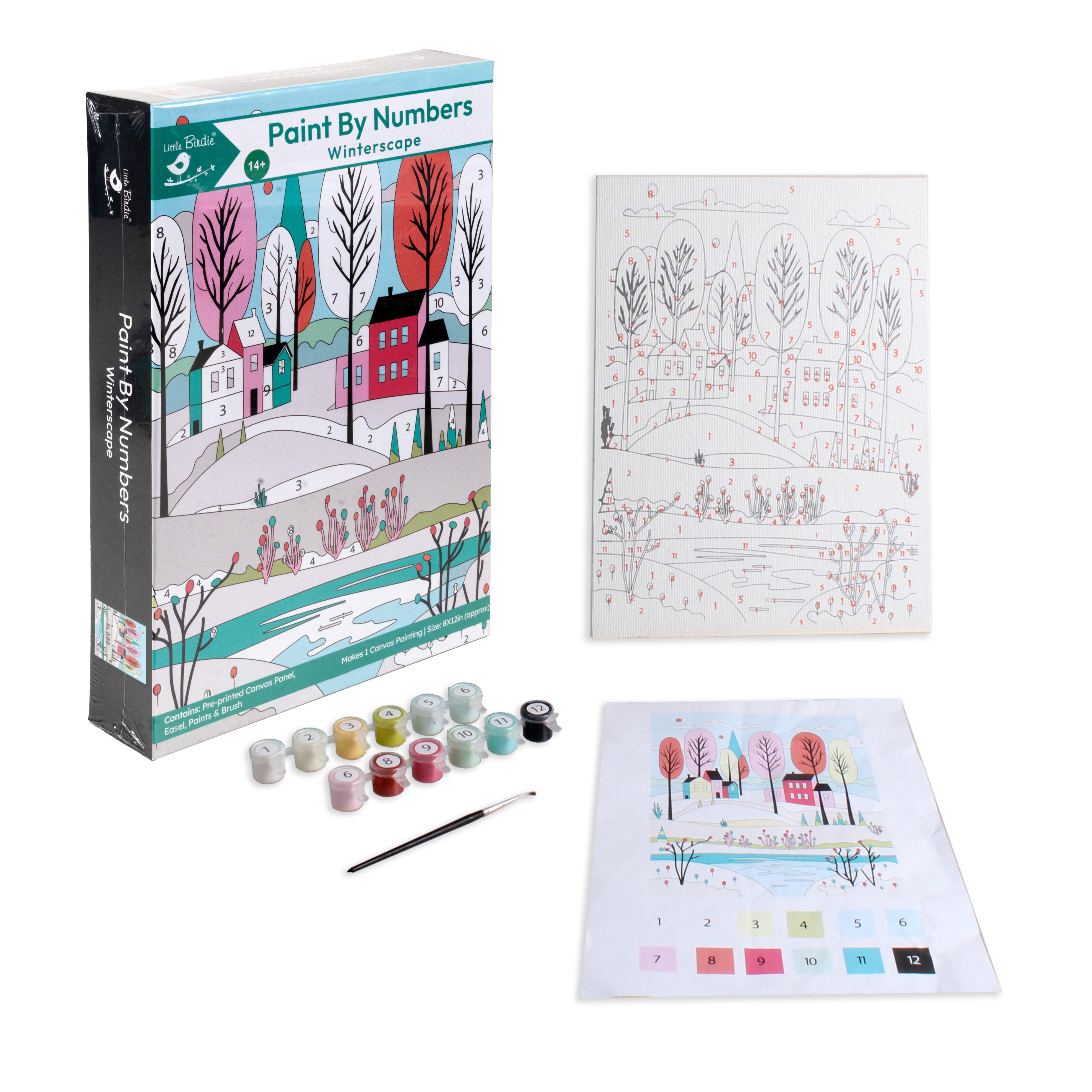 Paint By Numbers - Winterscape, Canvas L8in X W12in, Easel L24in X W20.5cm (approx)