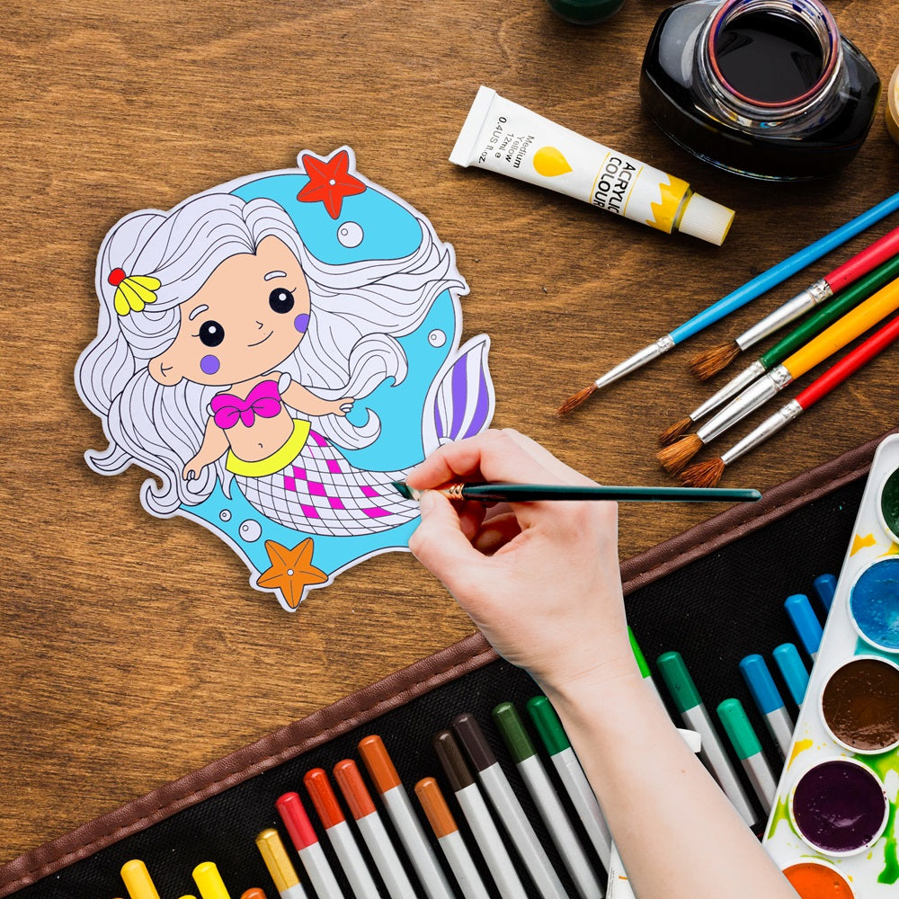 Table Decor Colouring Kit With Sketch Pen Little Mermaid Approx L7.25 X W7inch 2mm Thick