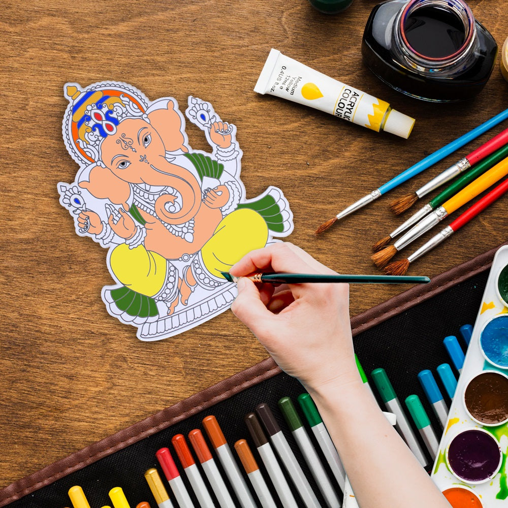 Table Decor Colouring Kit With Sketch Pen Ganesha Approx L7.5 X W5.75inch 2mm Thick