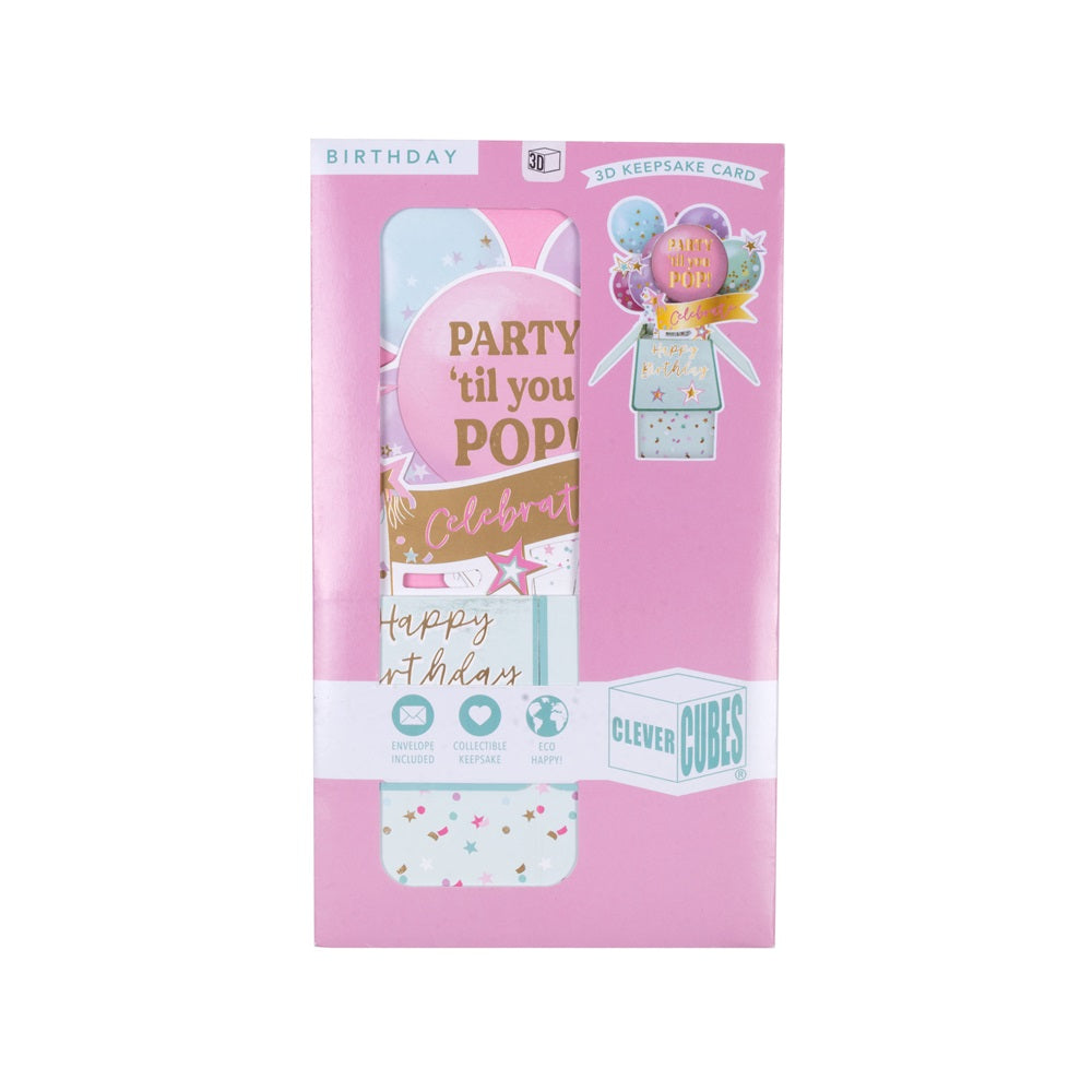 3D Pop Up Greeting Card & Envelope - Happy Birthday | Party 'til you POP