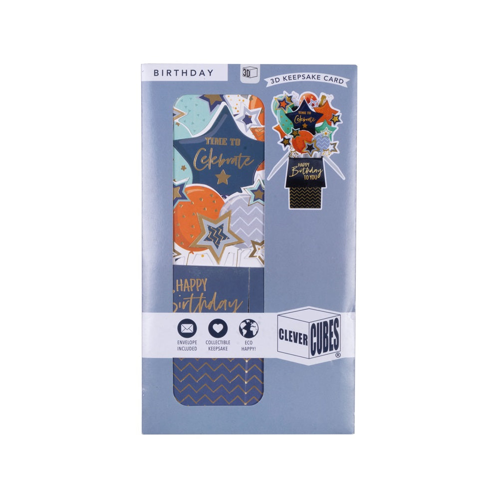 3D Pop Up Greeting Card & Envelope - Happy Birthday | Balloons & Stars Theme