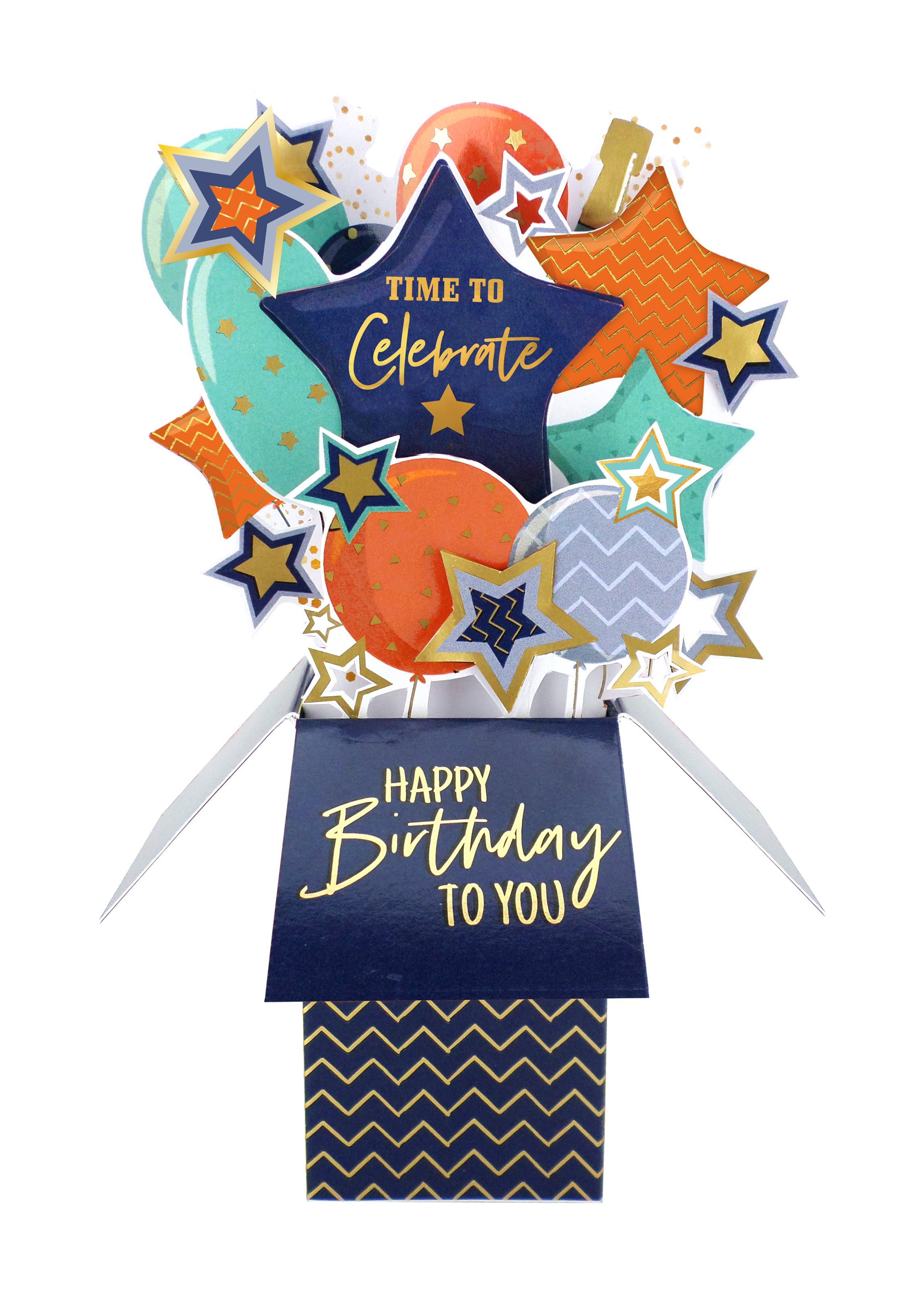 3D Pop Up Greeting Card & Envelope - Happy Birthday | Balloons & Stars Theme