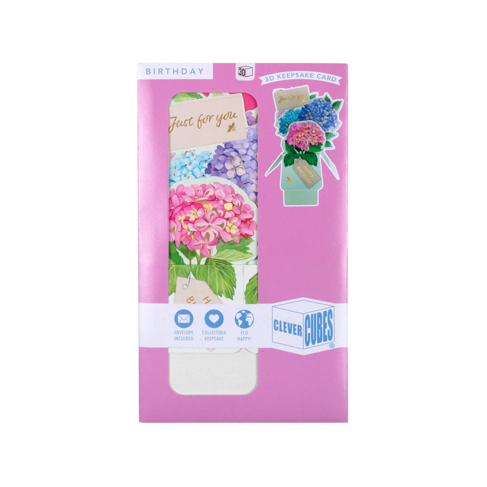 3D Pop Up Greeting Card & Envelope - Happy Birthday | Hydrangeas Theme