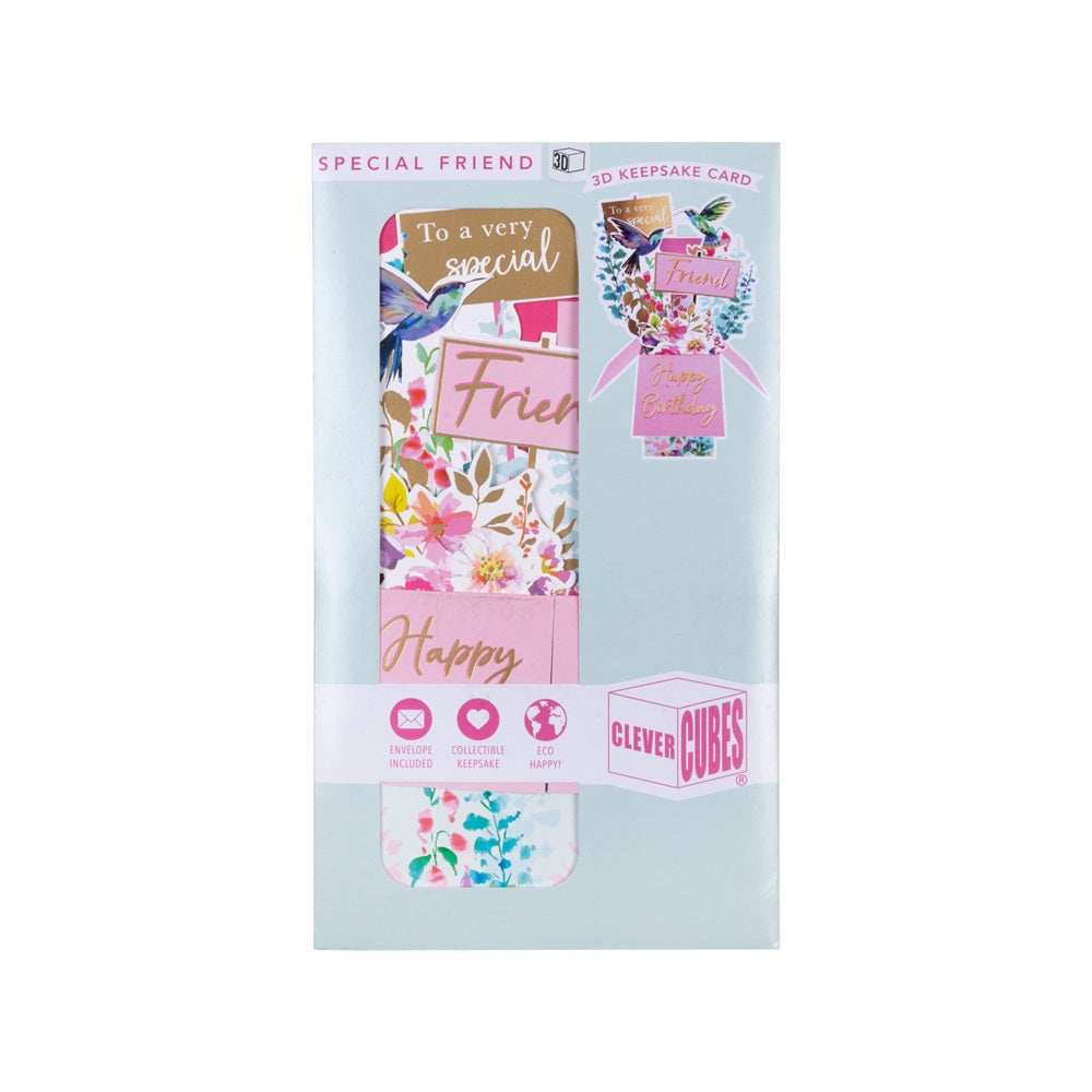 3D Pop Up Greeting Card & Envelope - Happy Birthday Friend | Hummingbirds Theme