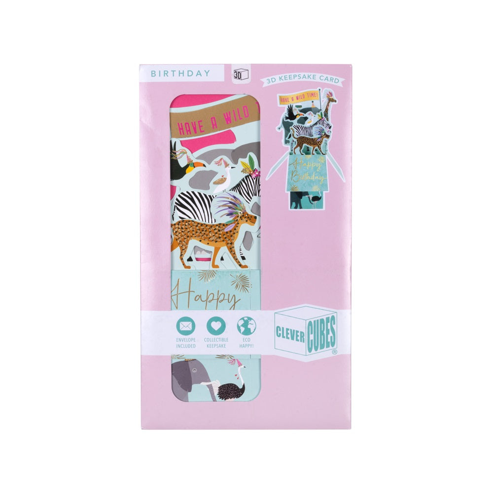 3D Pop Up Greeting Card & Envelope - Happy Birthday | Party Animals Theme