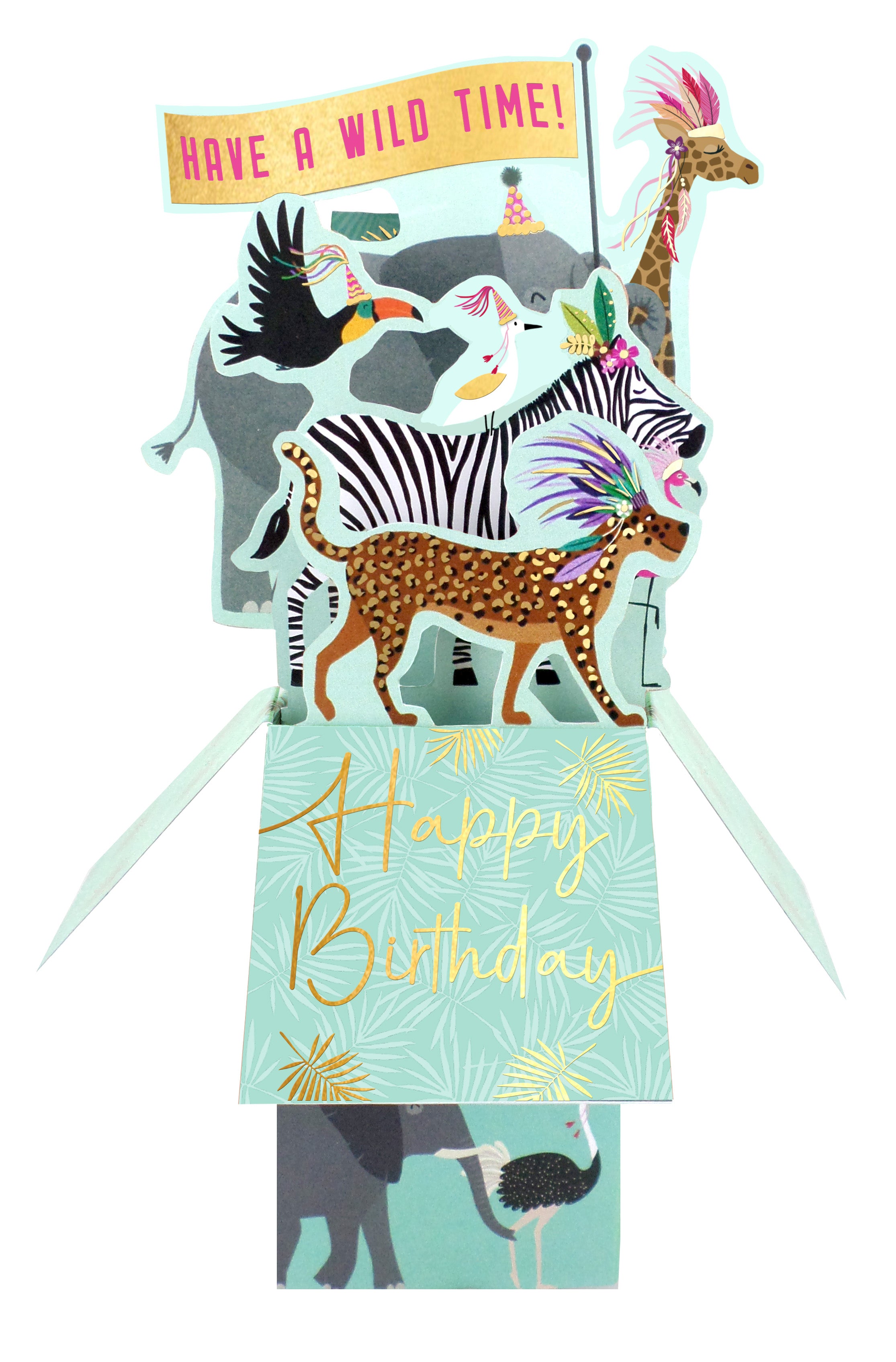 3D Pop Up Greeting Card & Envelope - Happy Birthday | Party Animals Theme