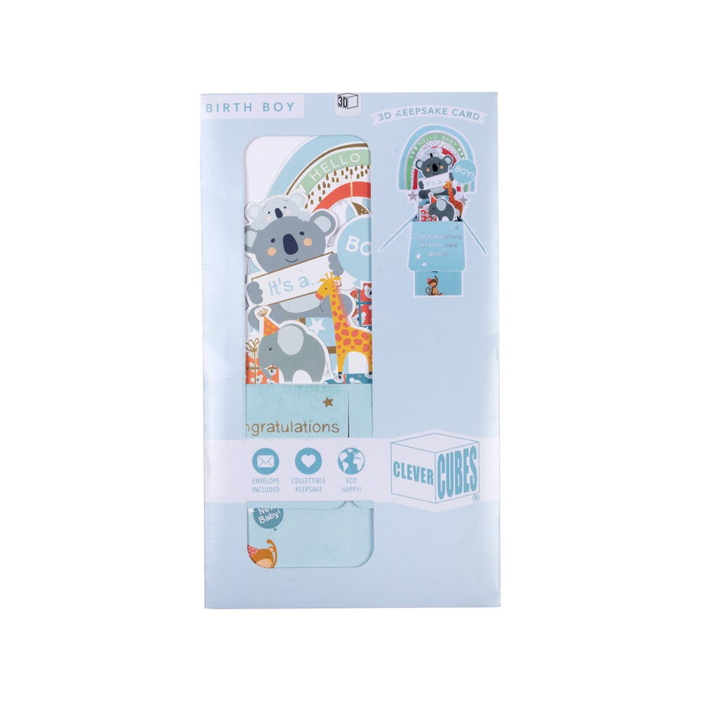 3D Pop Up Greeting Card & Envelope - Baby Boy Arrival