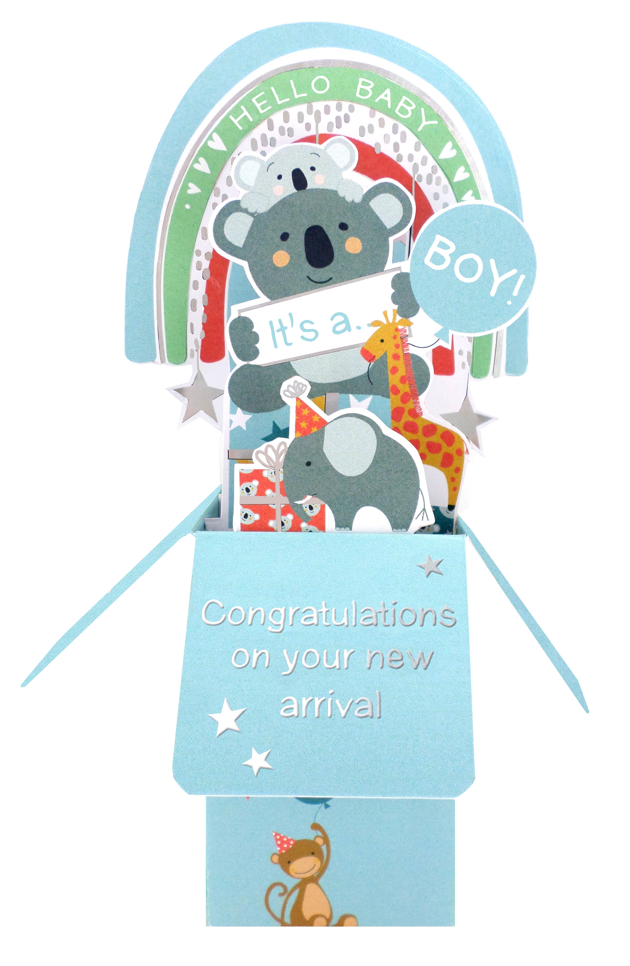 3D Pop Up Greeting Card & Envelope - Baby Boy Arrival