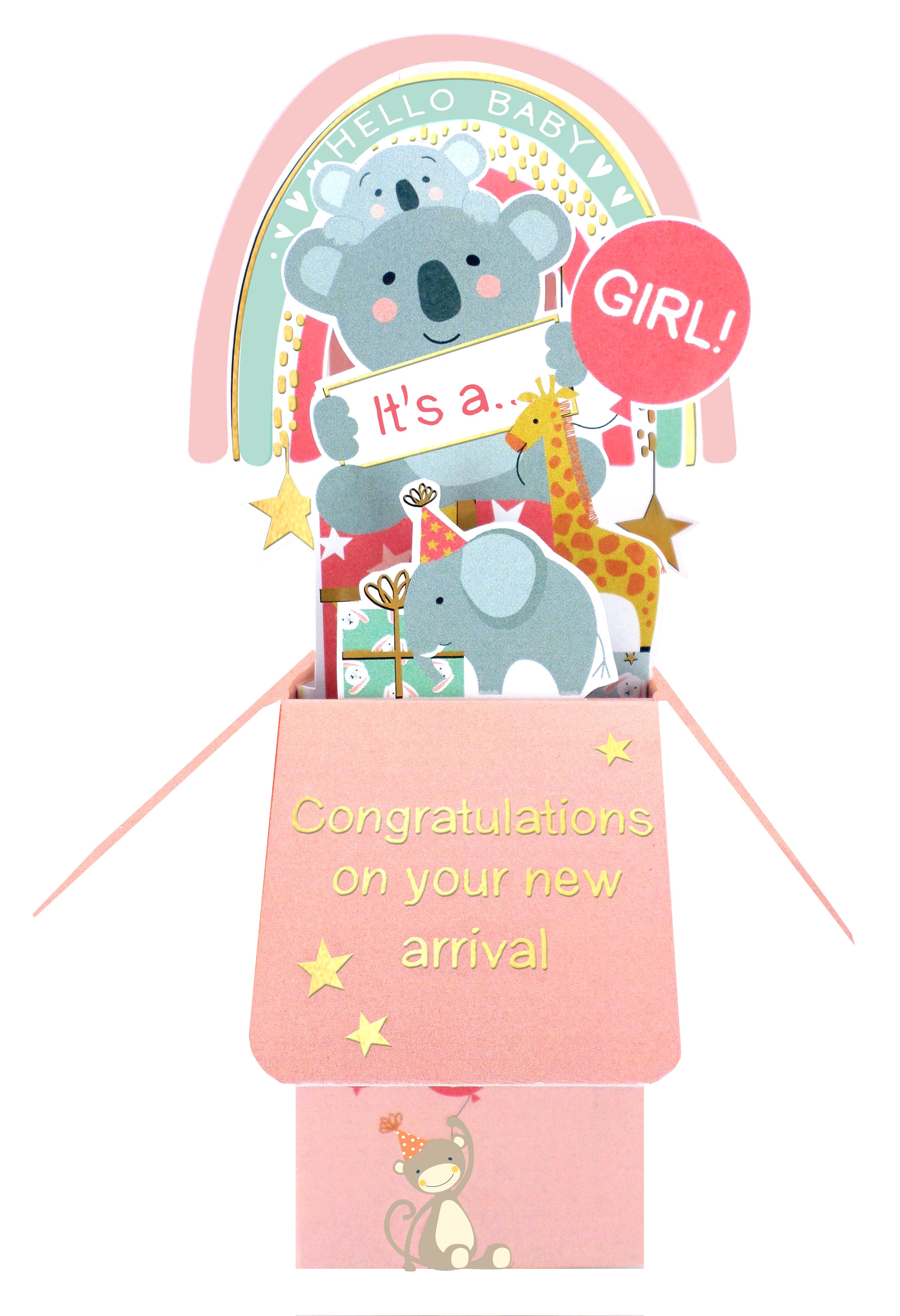 3D Pop Up Greeting Card & Envelope - Baby Girl Arrival