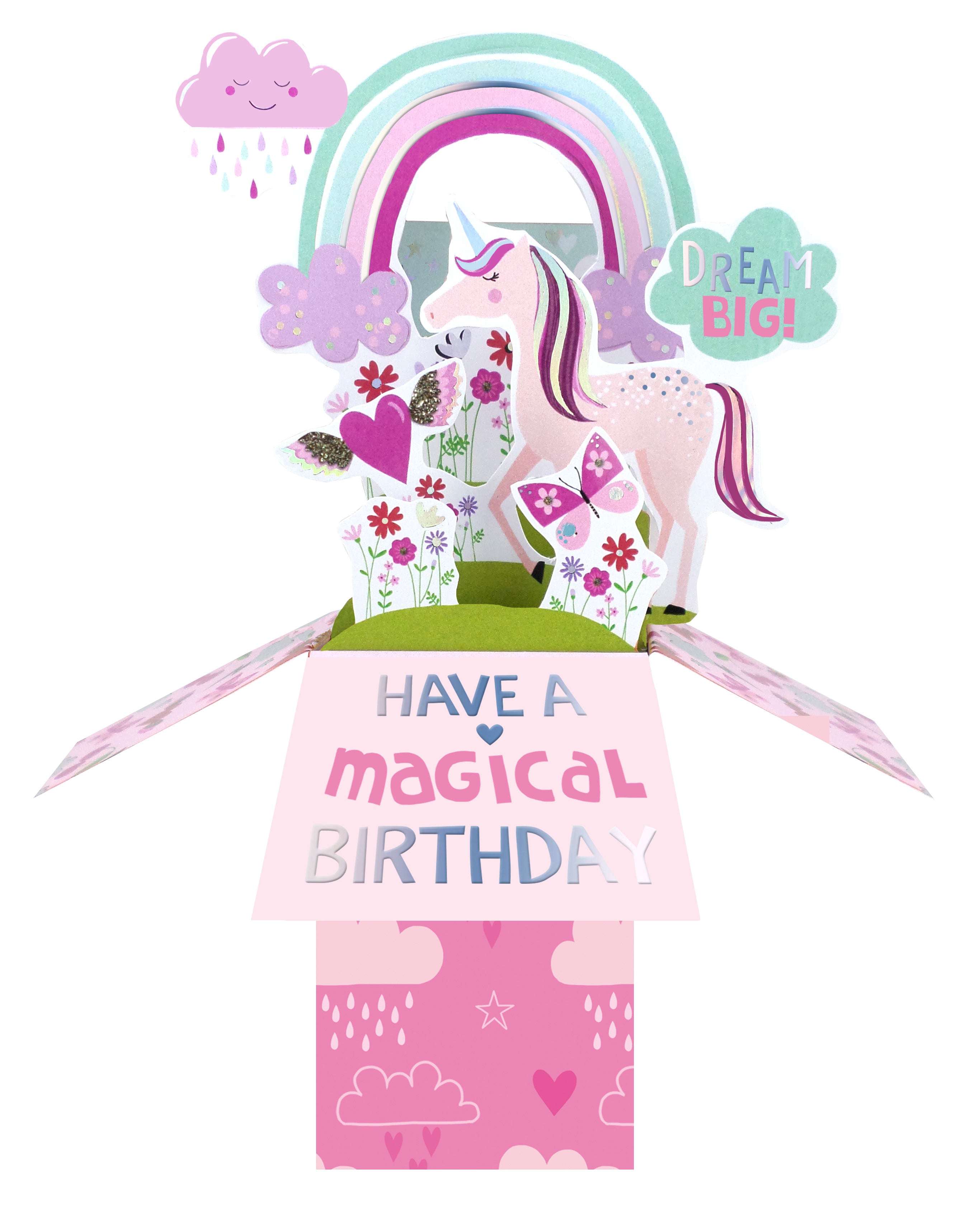 3D Pop Up Greeting Card & Envelope - Happy Birthday | Unicorn & Rainbow Theme