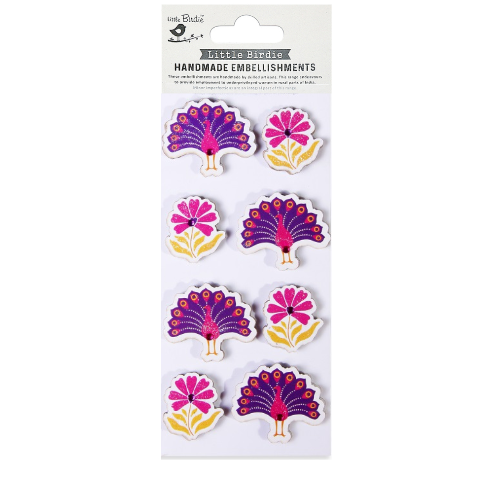 Handmade Glitter Stickers Peacock Blossom 1pc