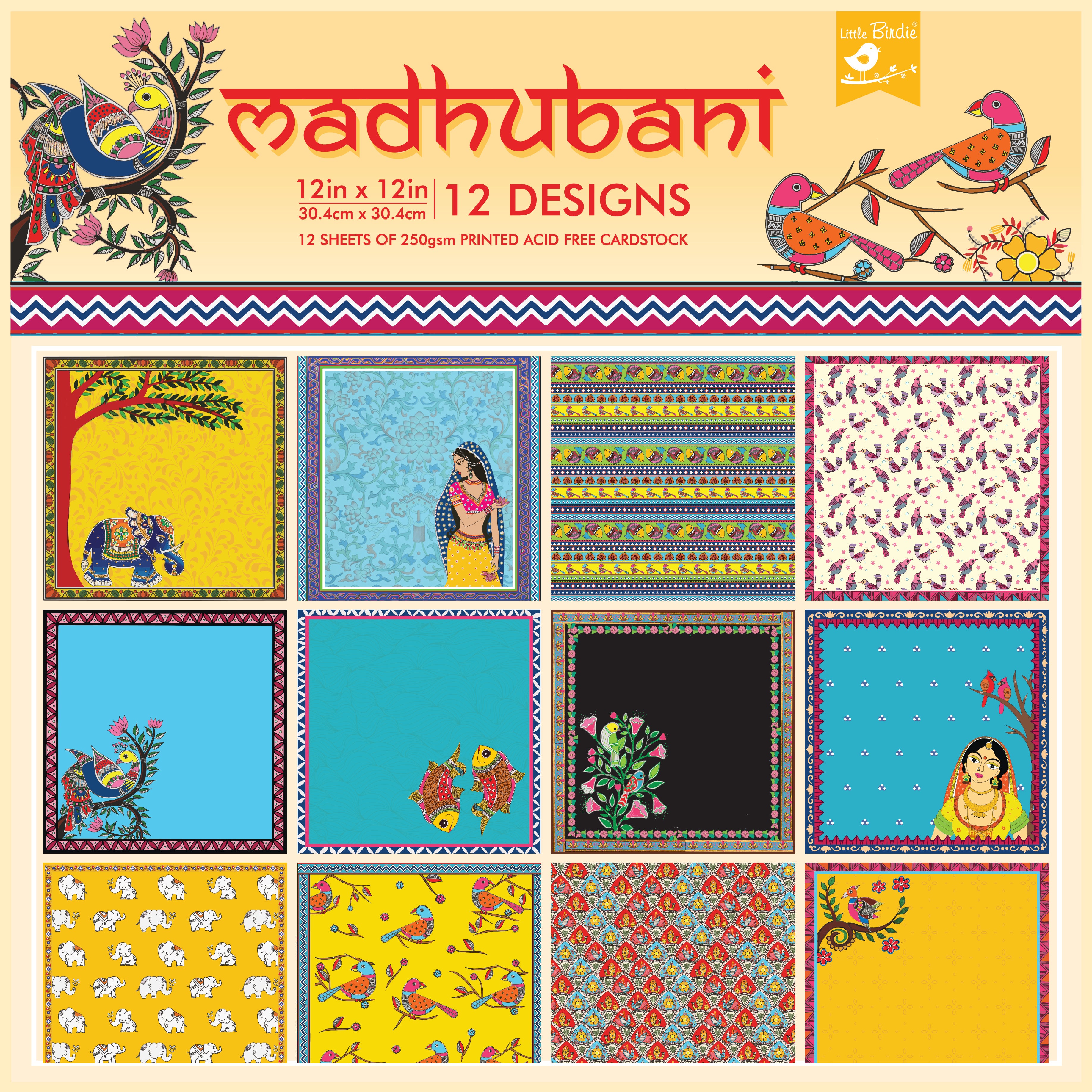 Paper Pack Madhubani 12 X 12inch 250gsm 12 Sheet