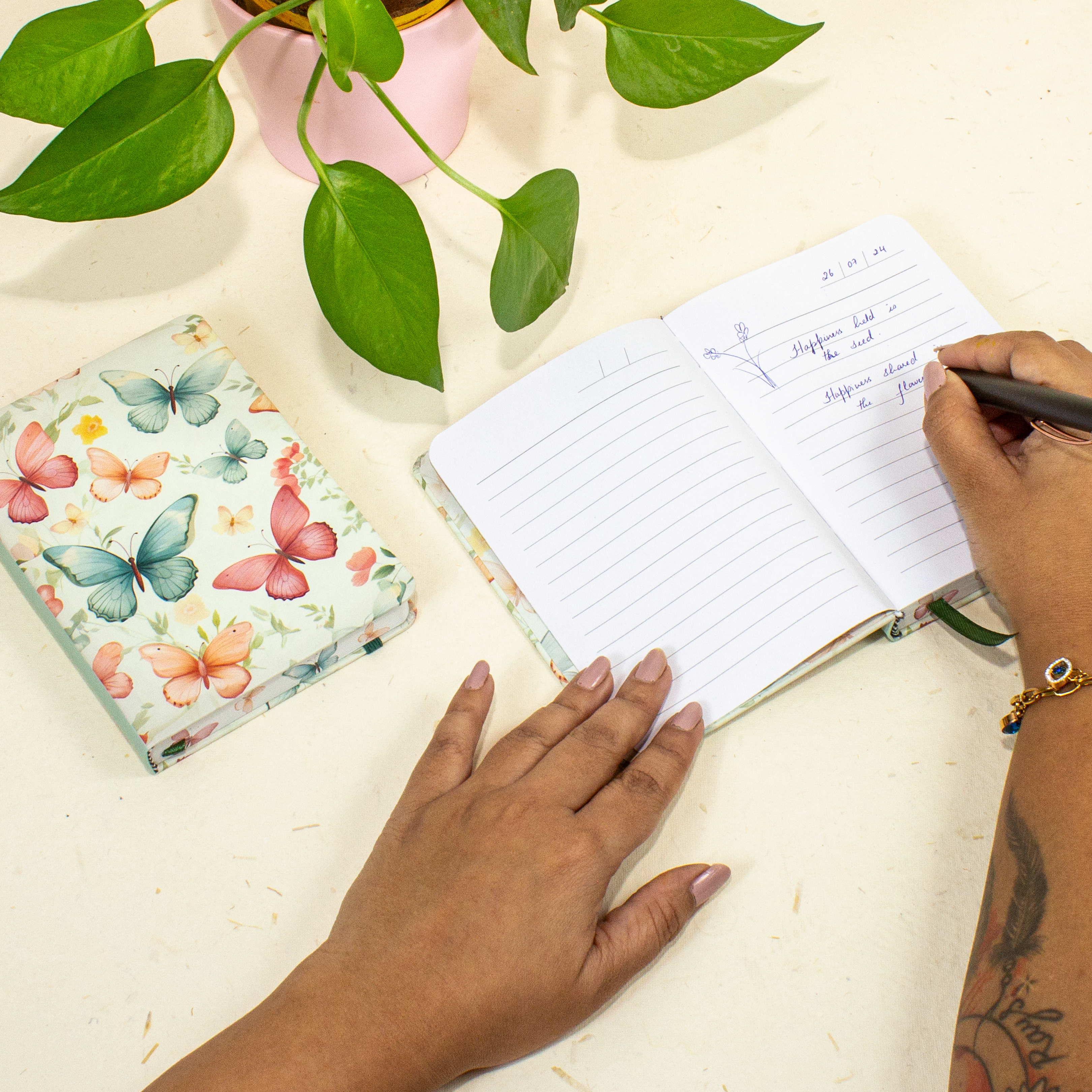 Hardbound Ruled Notebook Butterfly Garden Edge Printed With Elastic Band A6 192pages 100gsm