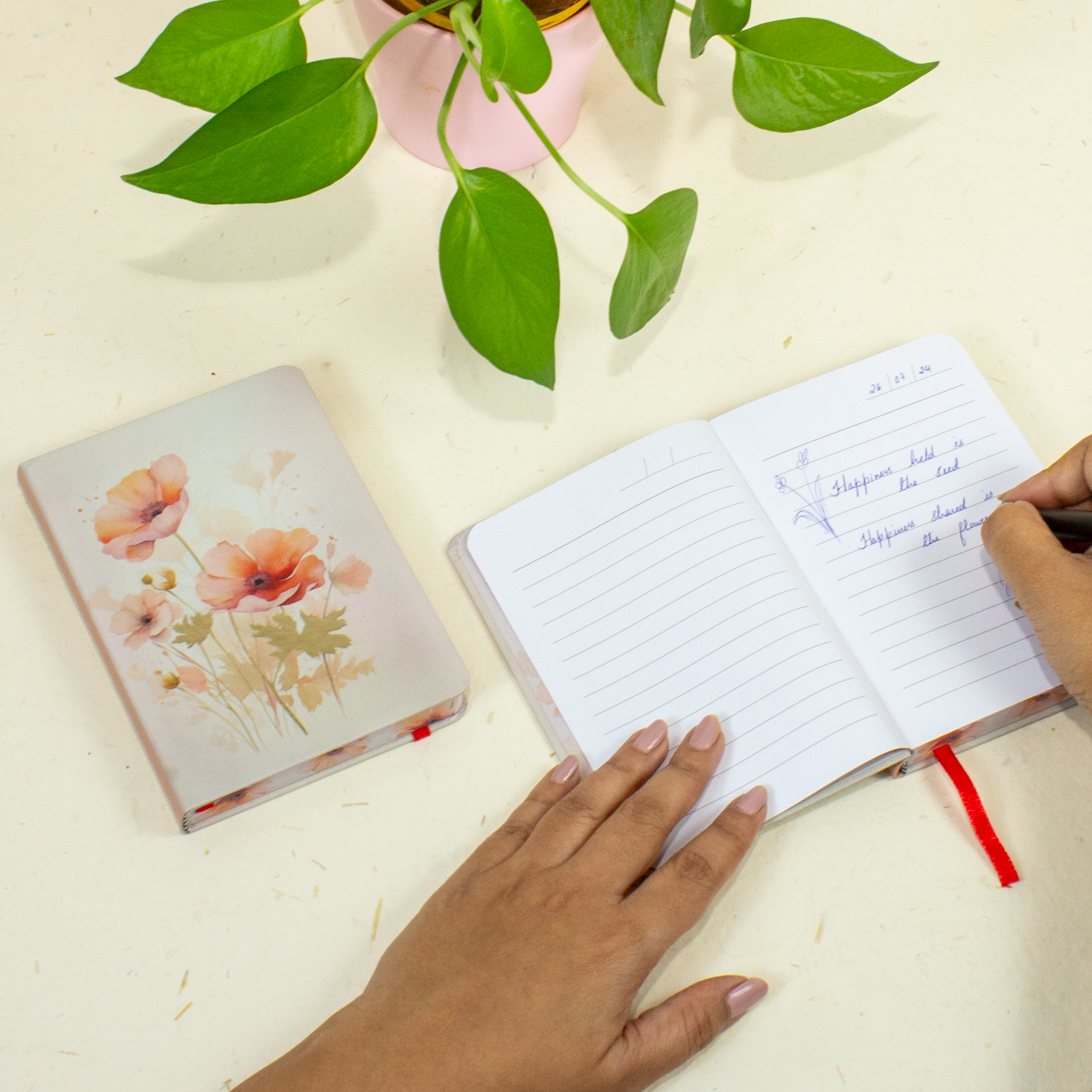 Hardbound Ruled Notebook Wildflower Edge Printed With Elastic Band A6 192pages 100gsm