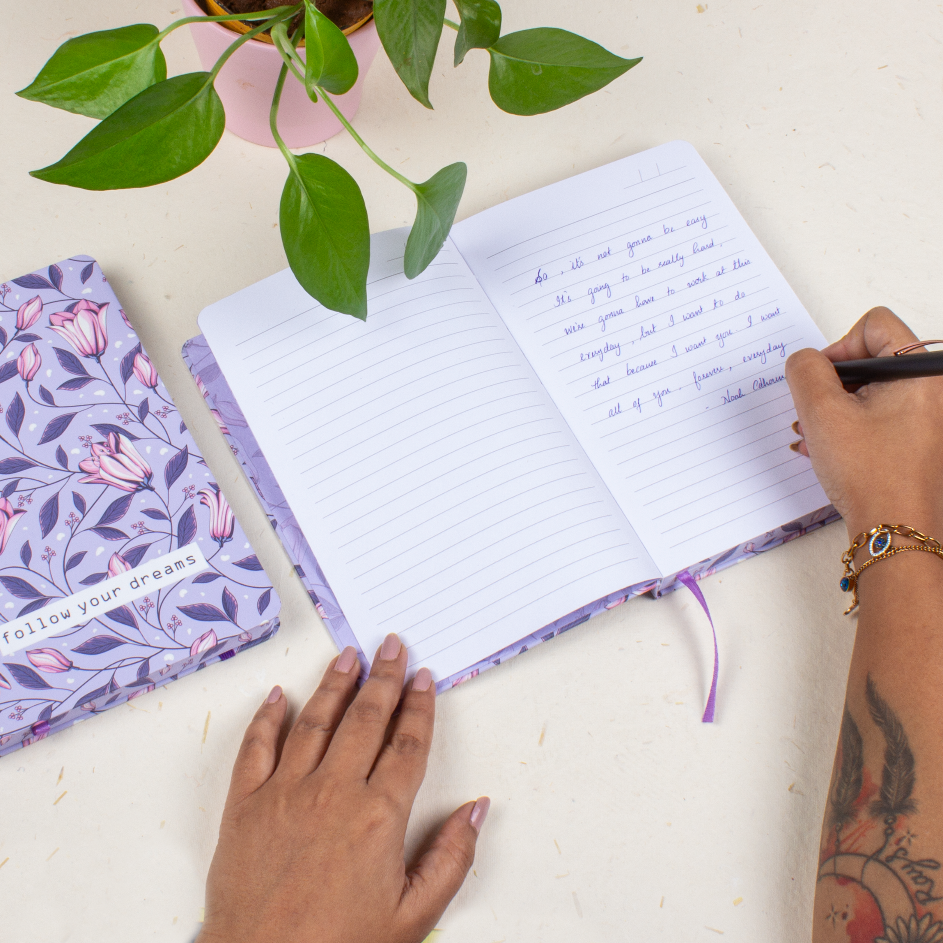 Hardbound Ruled Notebook Follow Your Dreams Edge Printed With Elastic Band 140mm X 210mm 192pages 100gsm