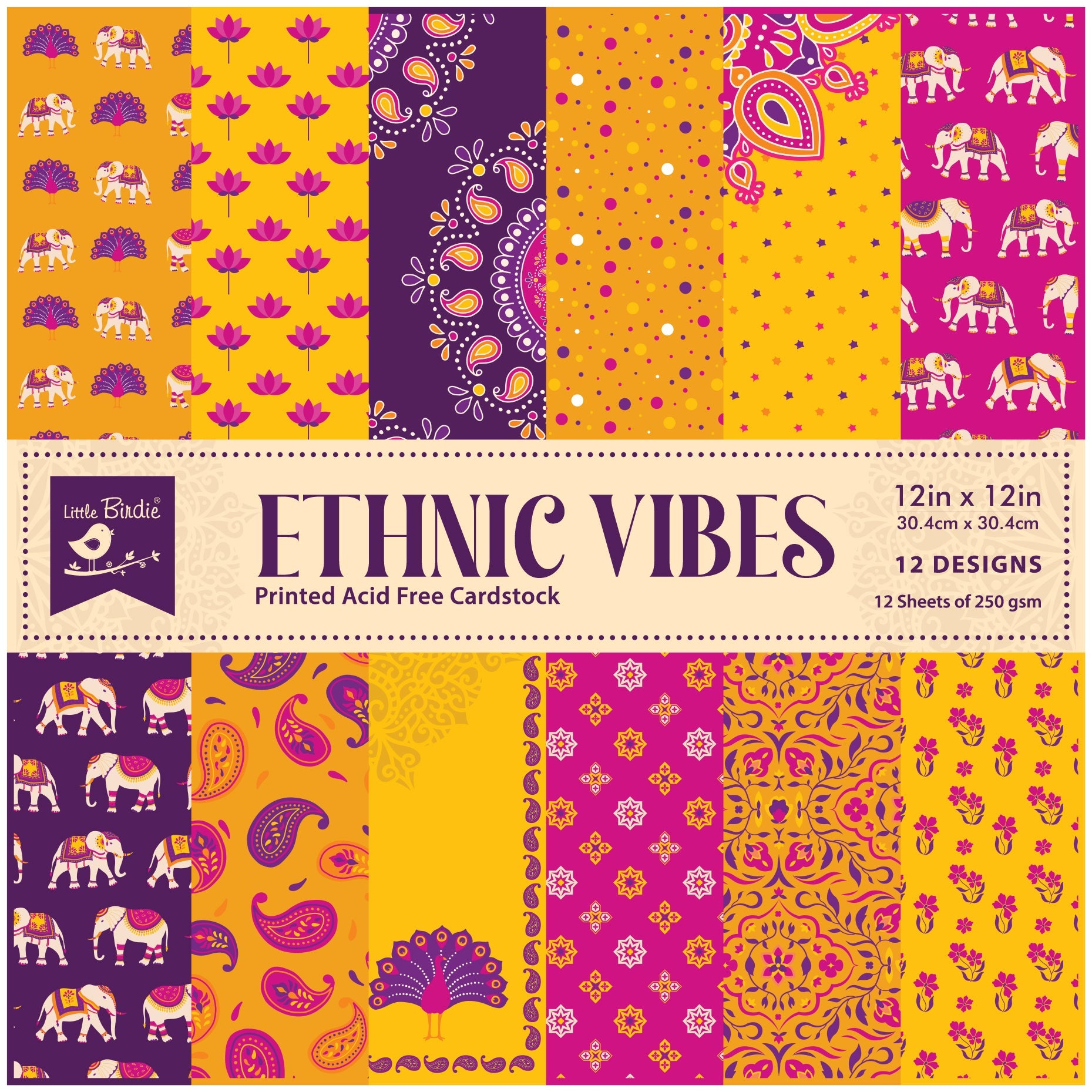 Paper Pack Ethnic Vibes 1Pc, Madhubani 1Pc 12 X 12inch 250gsm 12Sheet