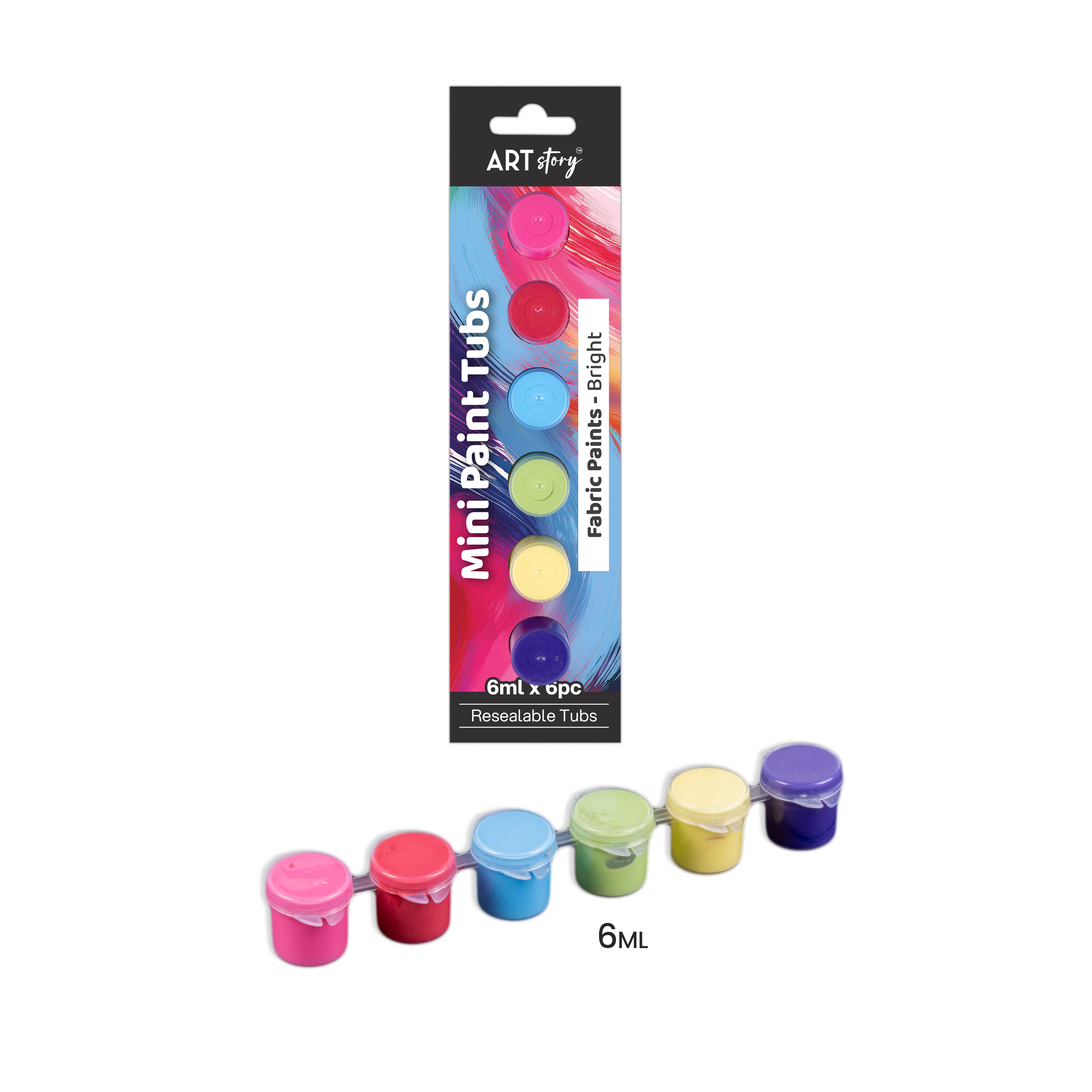 Mini Paint Tubs Fabric Paint Bright 6ml x 6 shades