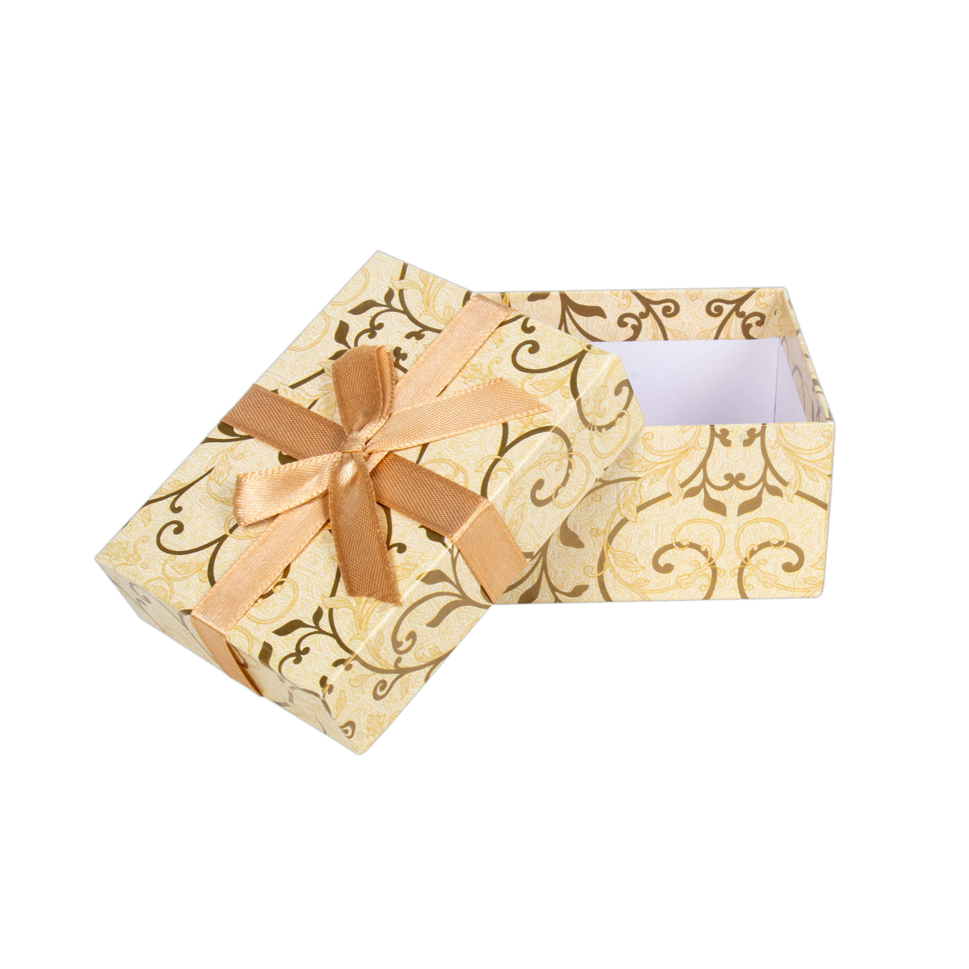 Gift Box With Bow Floral Swirls Ivory Shimmer L10.5 X W8 X D5.4(cm)
