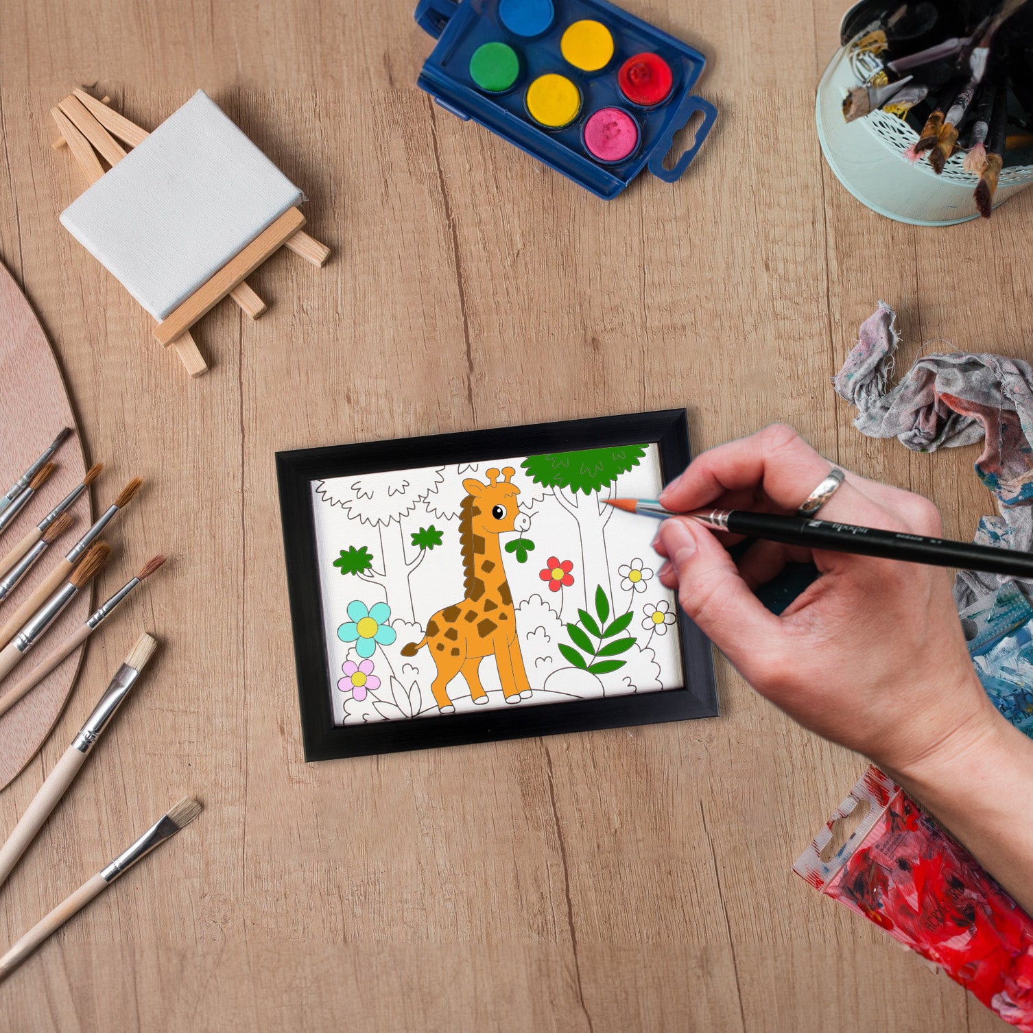 Pre-printed Canvas With Frame Giraffe Painting Kit 5 X 7inch