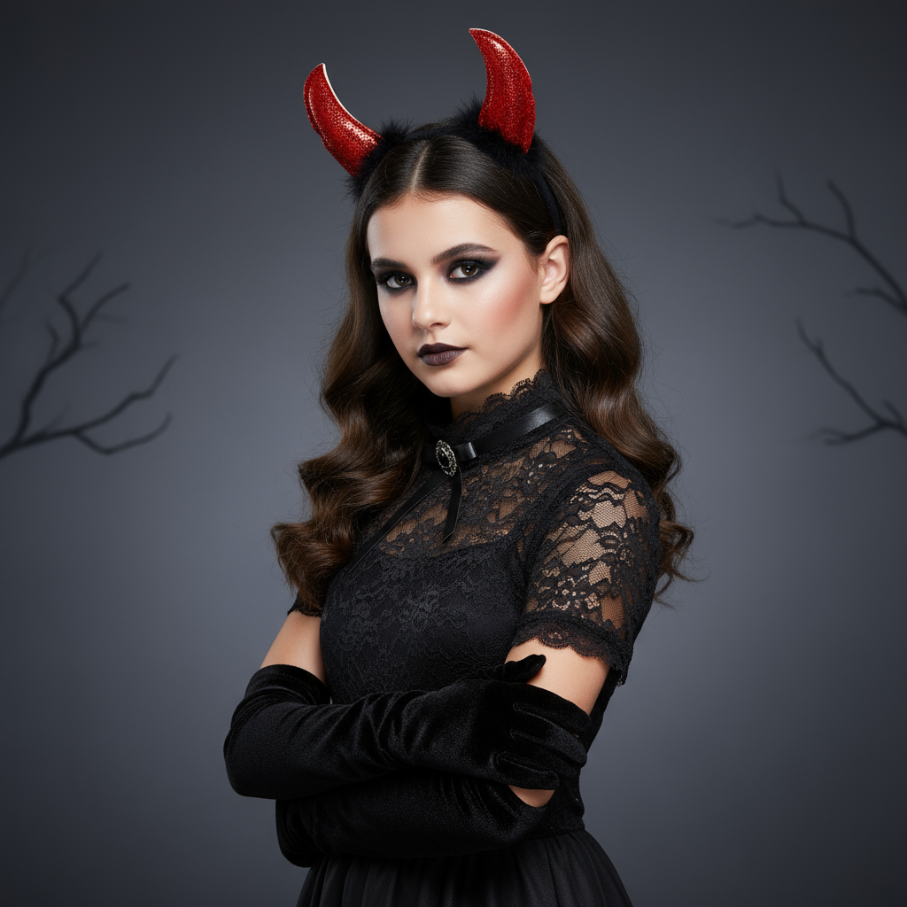 Halloween Devil Horn Hair band Bloody Red 1pc