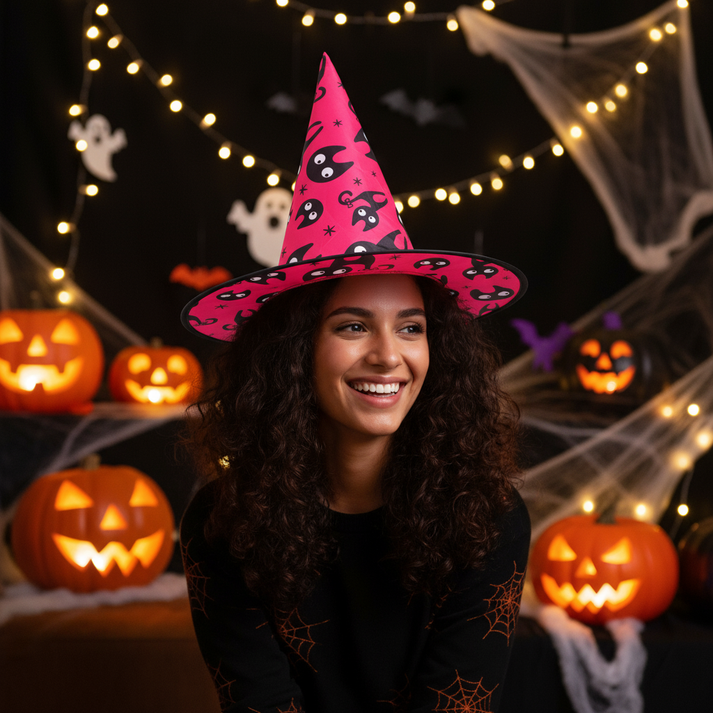 Witch Hat Spooky cat Pink 1pc