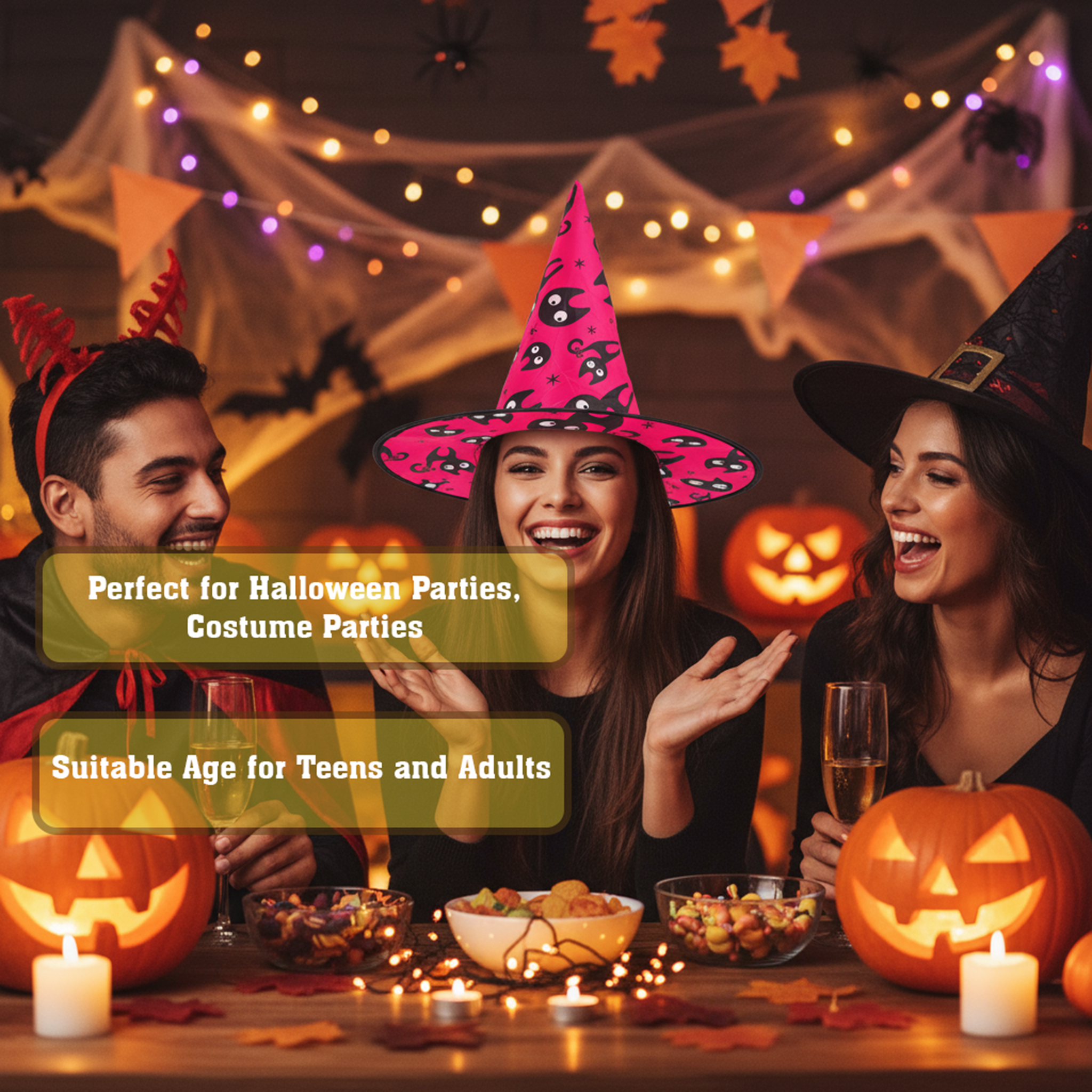 Witch Hat Spooky cat Pink 1pc