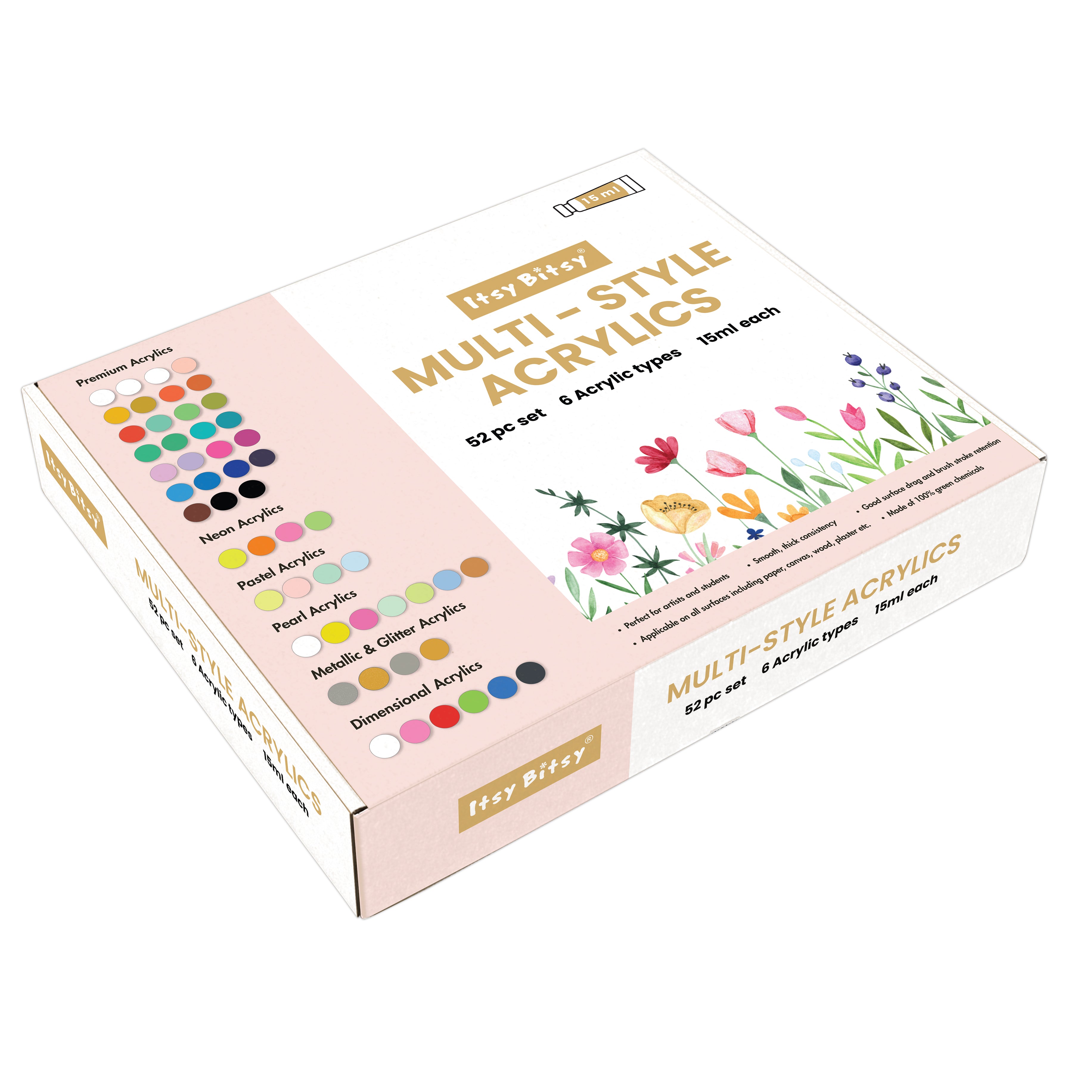 Multi Style Acrylics Set 52 Colors X 15ml each Box