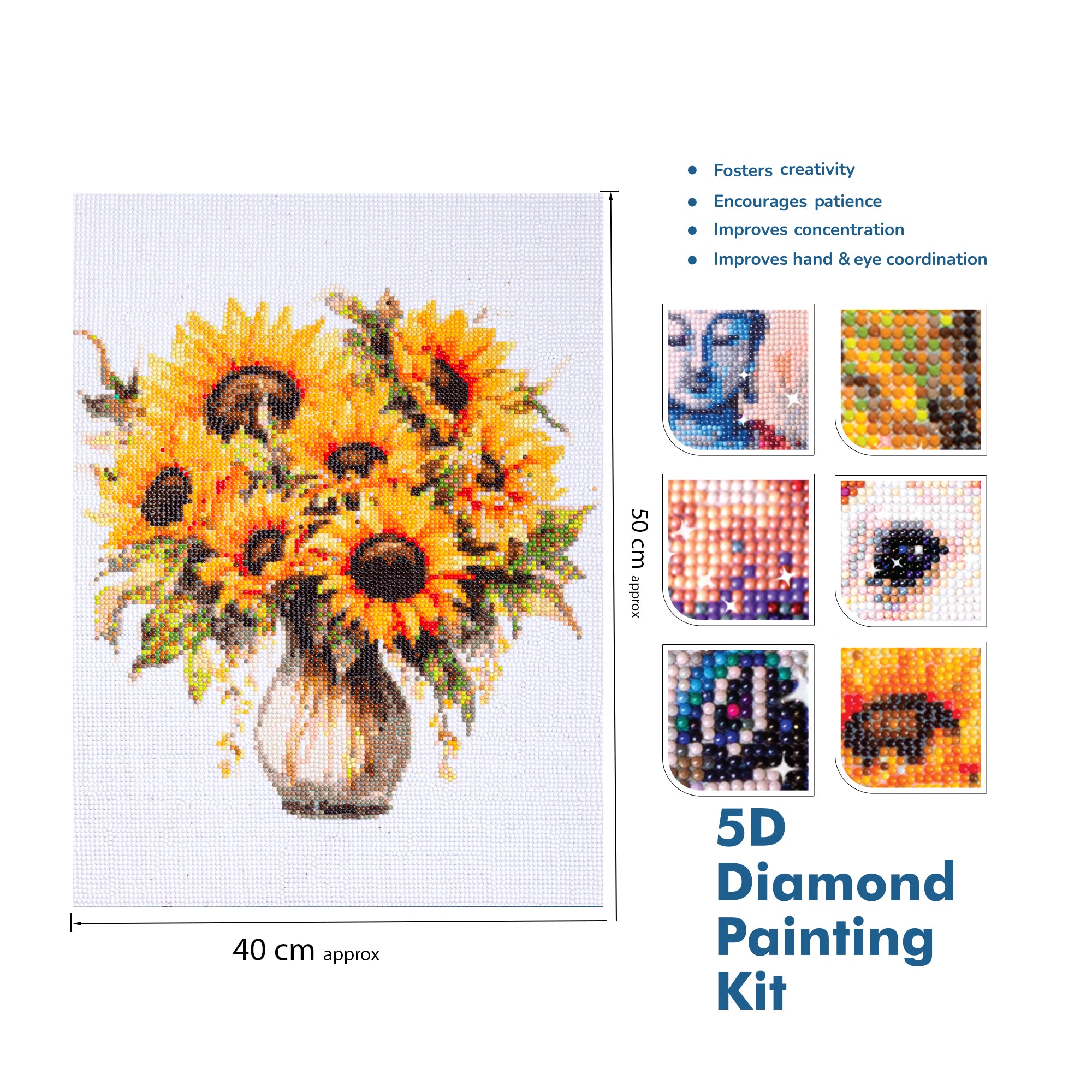 5D Diamond Painting Kit Sunflower Vase 40 X 50 cm 1pc Acetate Box