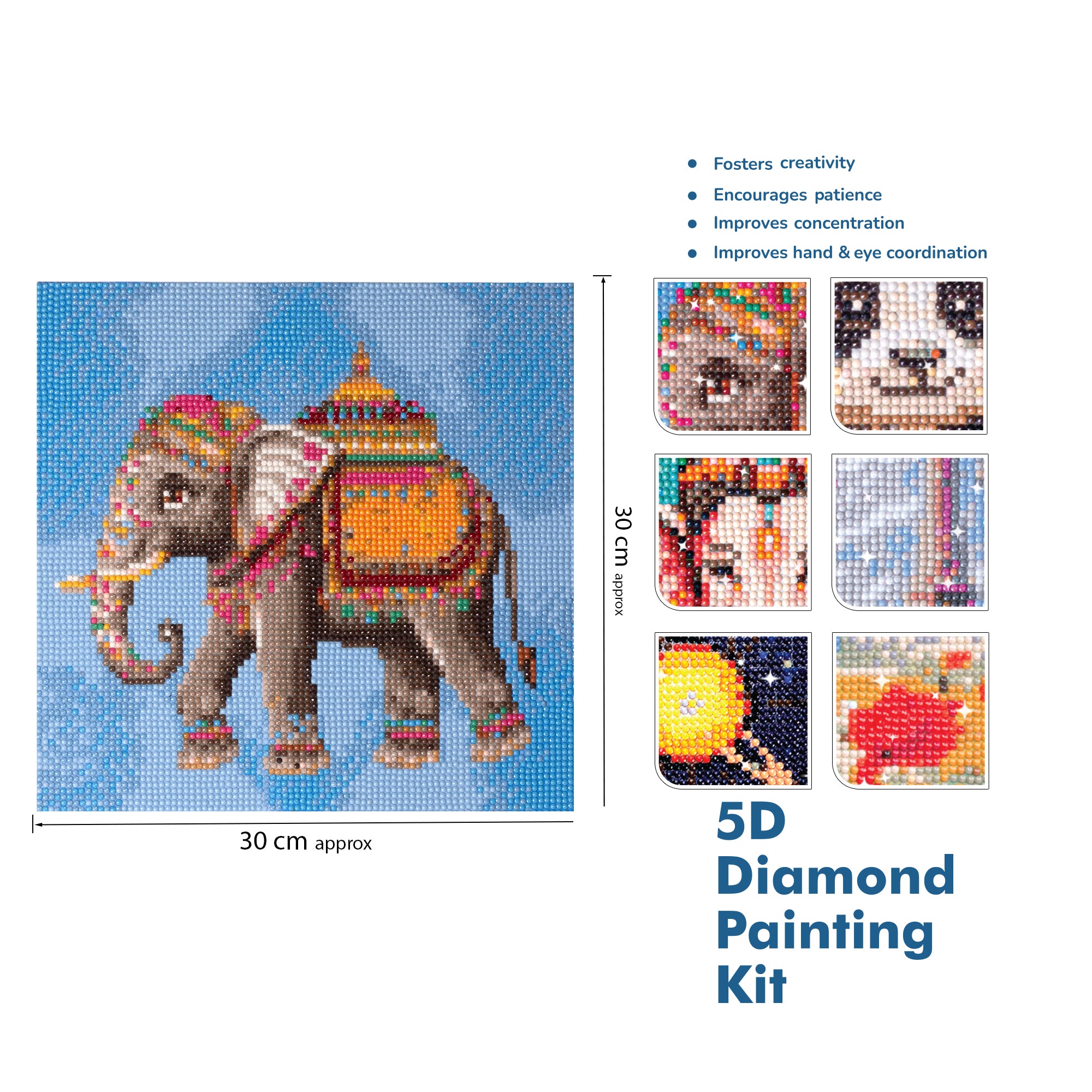 5D Diamond Painting Kit Ornate Elephant 30 X 30cm 1pc Acetate Box