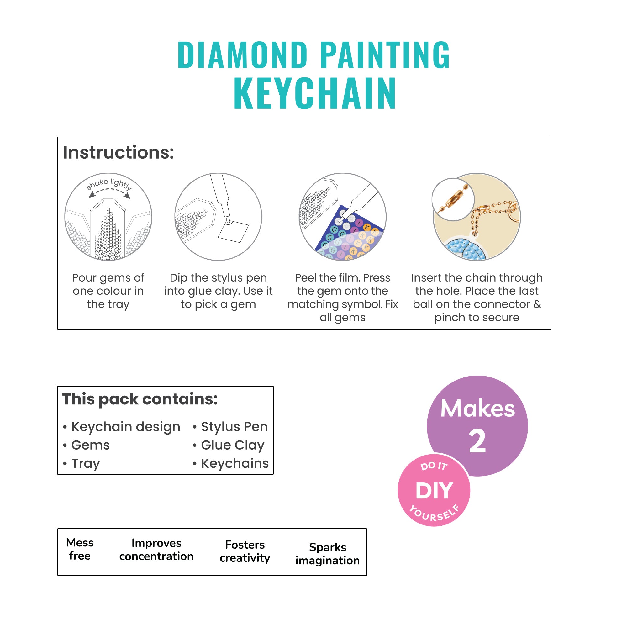 Diamond Painting Key Chain Kit Mermaid 8 X 7cm 2pc Box