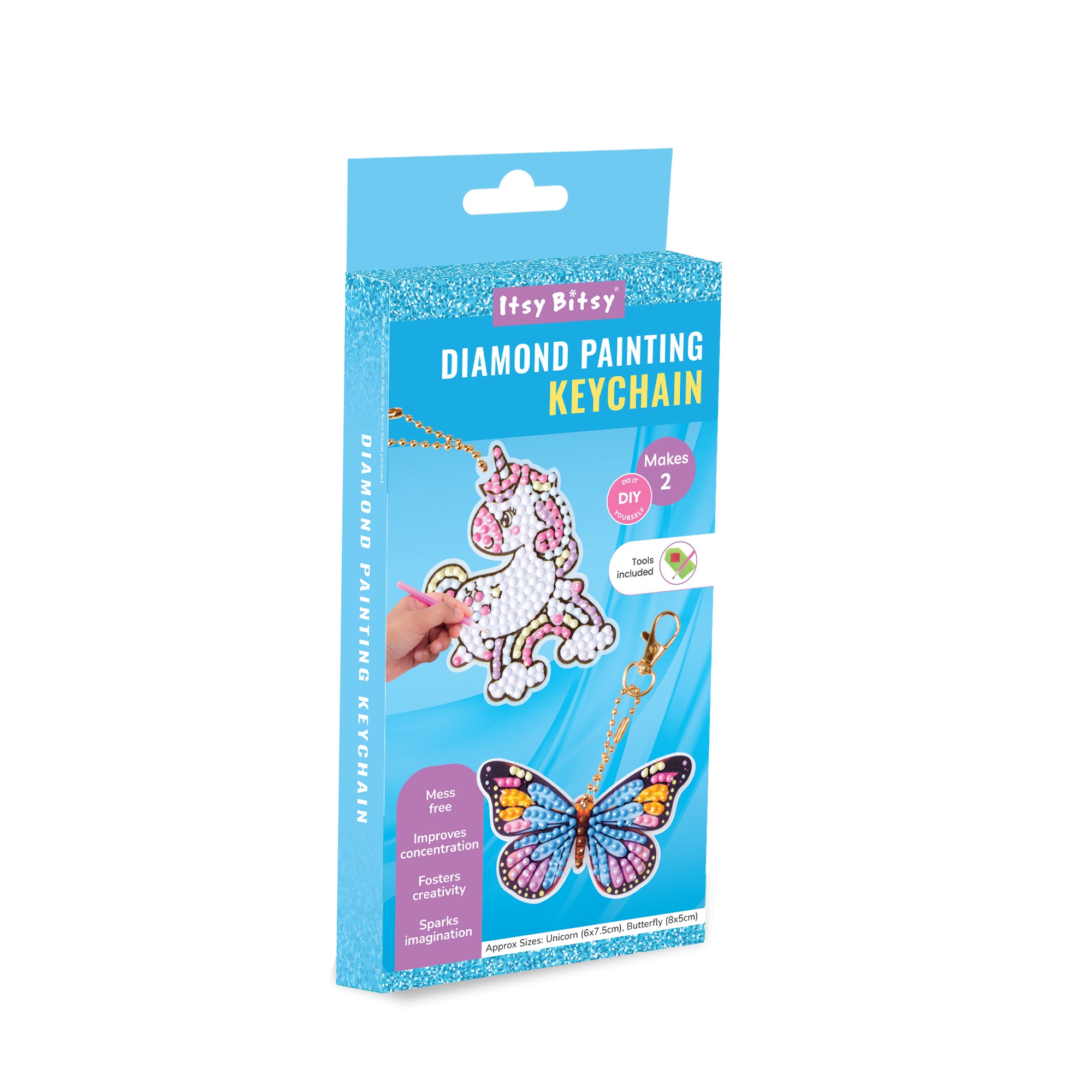 Diamond Painting Key Chain Kit Unicorn & Butterfly 8 X 7cm 2pc Box