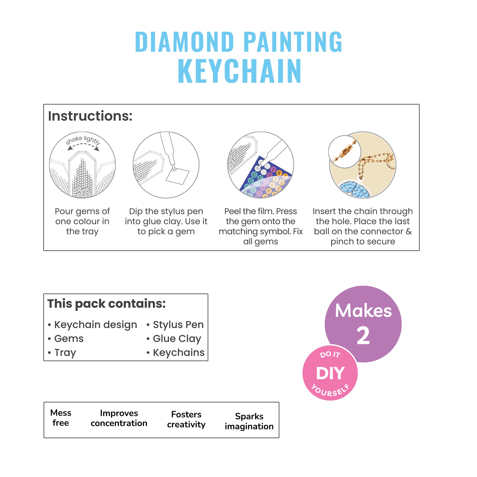 Diamond Painting Key Chain Kit Unicorn & Butterfly 8 X 7cm 2pc Box